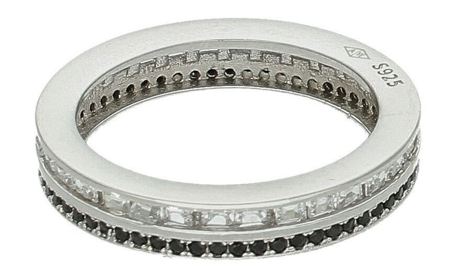 Srebrny pierścionek damski 925 obrączka wysadzana czarną oraz białą cyrkonią rozmiar 20 DIA-PRS-7512 (1).jpg