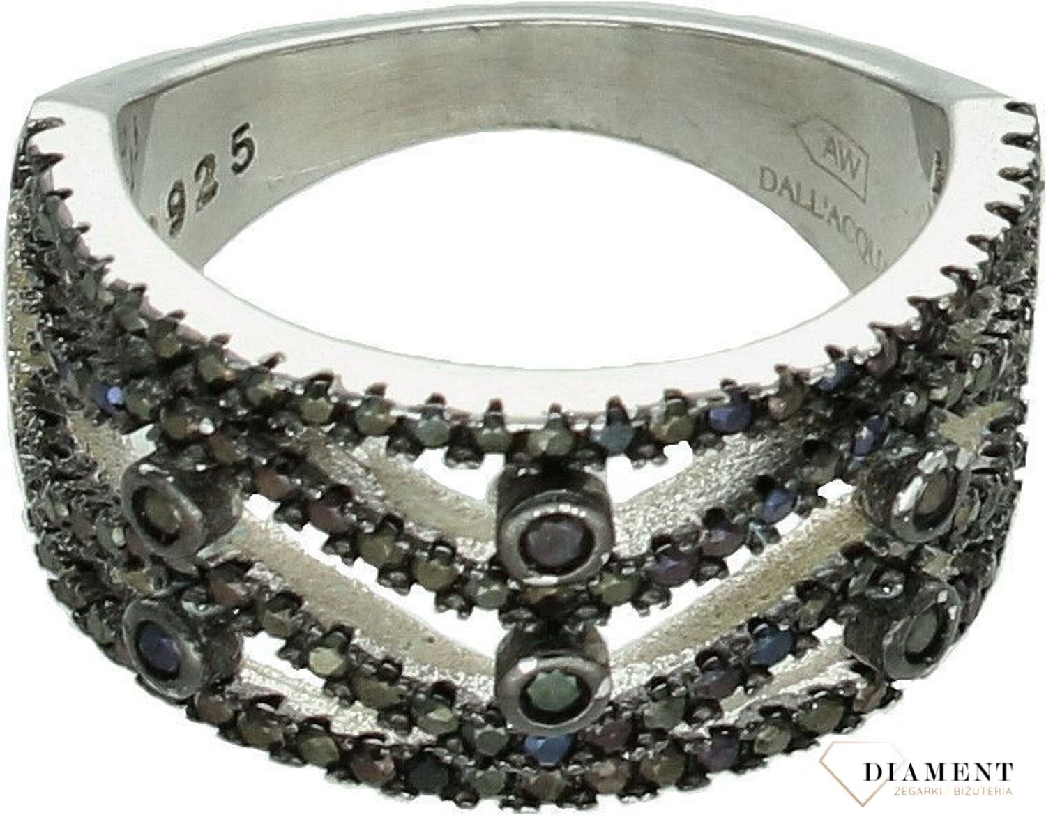 Srebrny pierścionek damski 925 szeroka obrączka z czarnymi cyrkoniami rozmiar 11 DIA-PRS-7517-925. Srebrny pierścionek damski. Pierścionek czarny szeroki. Srebrny pierścionek damski na prezent.1.jpg