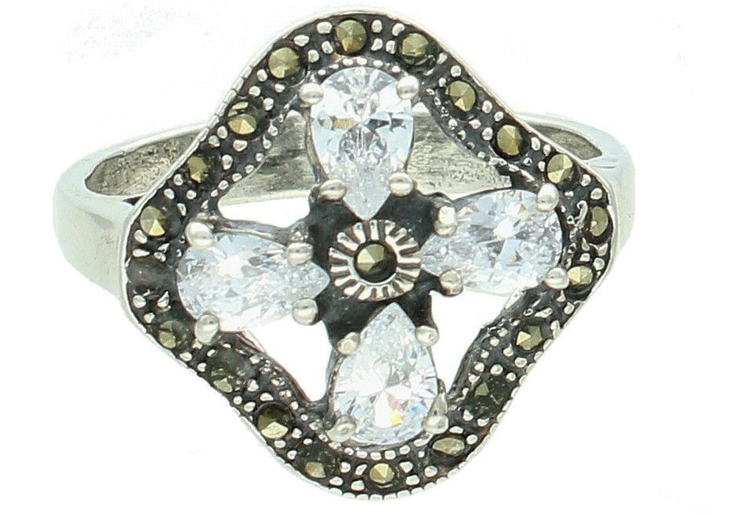 Srebrny pierścionek damski 925 biały kwiat markazyty i cyrkonie rozmiar 24 DIA-PRS-7541-925 (2).jpg