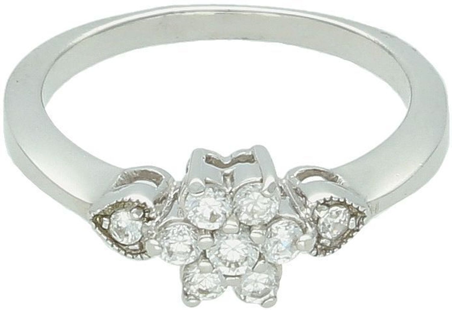 Pierścionek z białego złota 585 z kwiatkiem z cyrkonii. Elegancki, kobiecy wzór o wadze 2,24 g. DIA-PRS-7577-585 – subtelny blask i klasyka w jednym.1.jpg