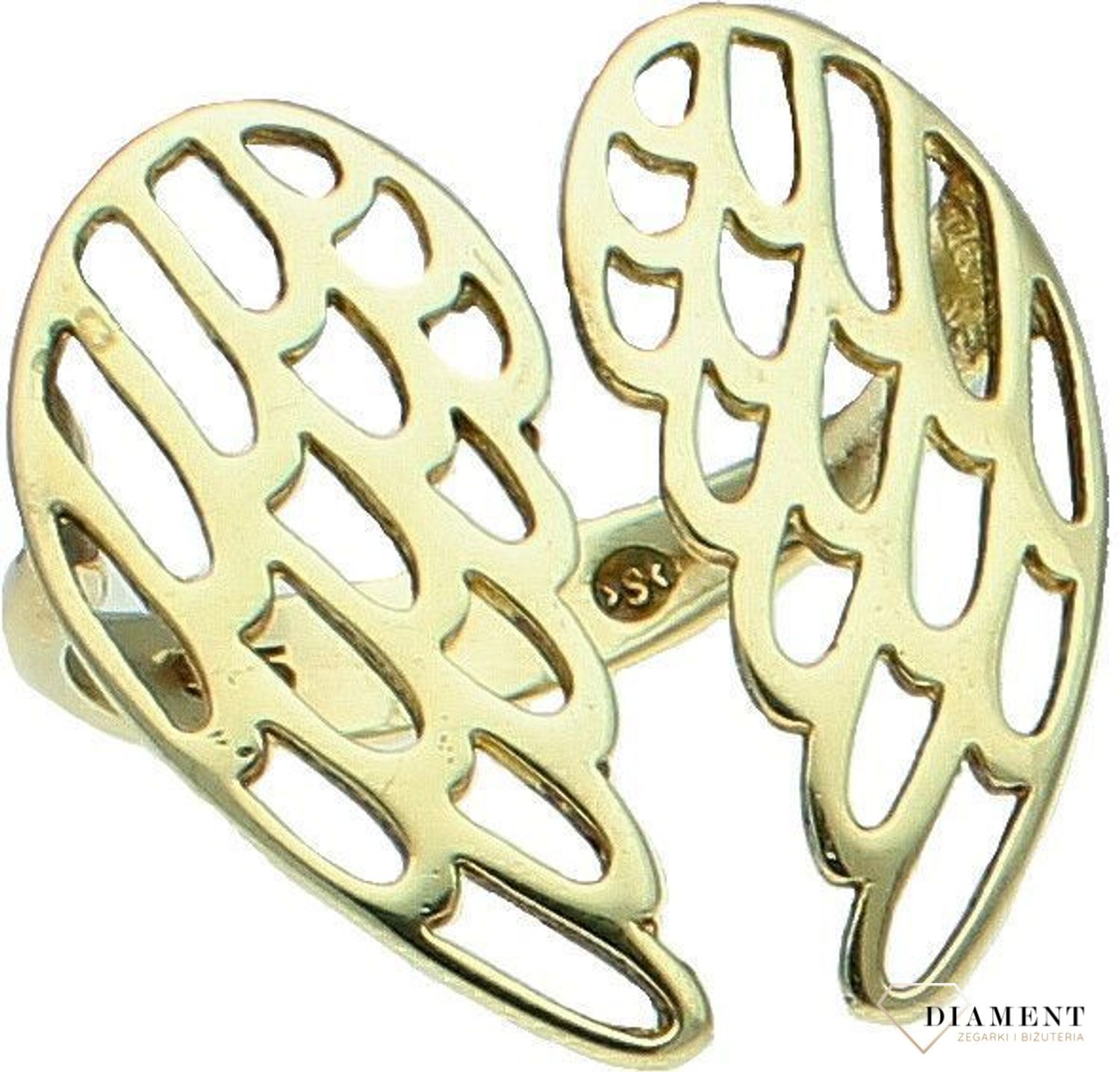 Srebrny pierścionek damski 925 pokryty złotem Skrzydła rozmiar 14 DIA-PRS-7666-925. Srebrny pierścionek damski. Srebrny pierścionek pozłacany ze skrzydłami. Pierścionek srebrny damski na prezent. Srebrny pierścione.jpg