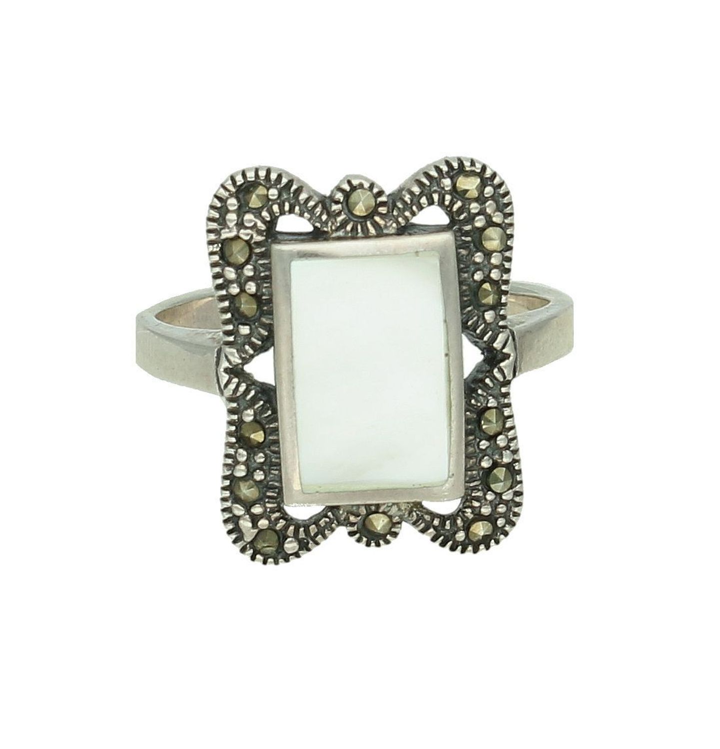 Srebrny pierścionek damski 925 z masą perłową i markazytami rozmiar 13 DIA-PRS-7697-925. Srebrny pierścionek damski. Srebrny pierścionek z markazytami. Pierścionek damski na prezent. Pierścionek srebrny dla kobiety..jpg