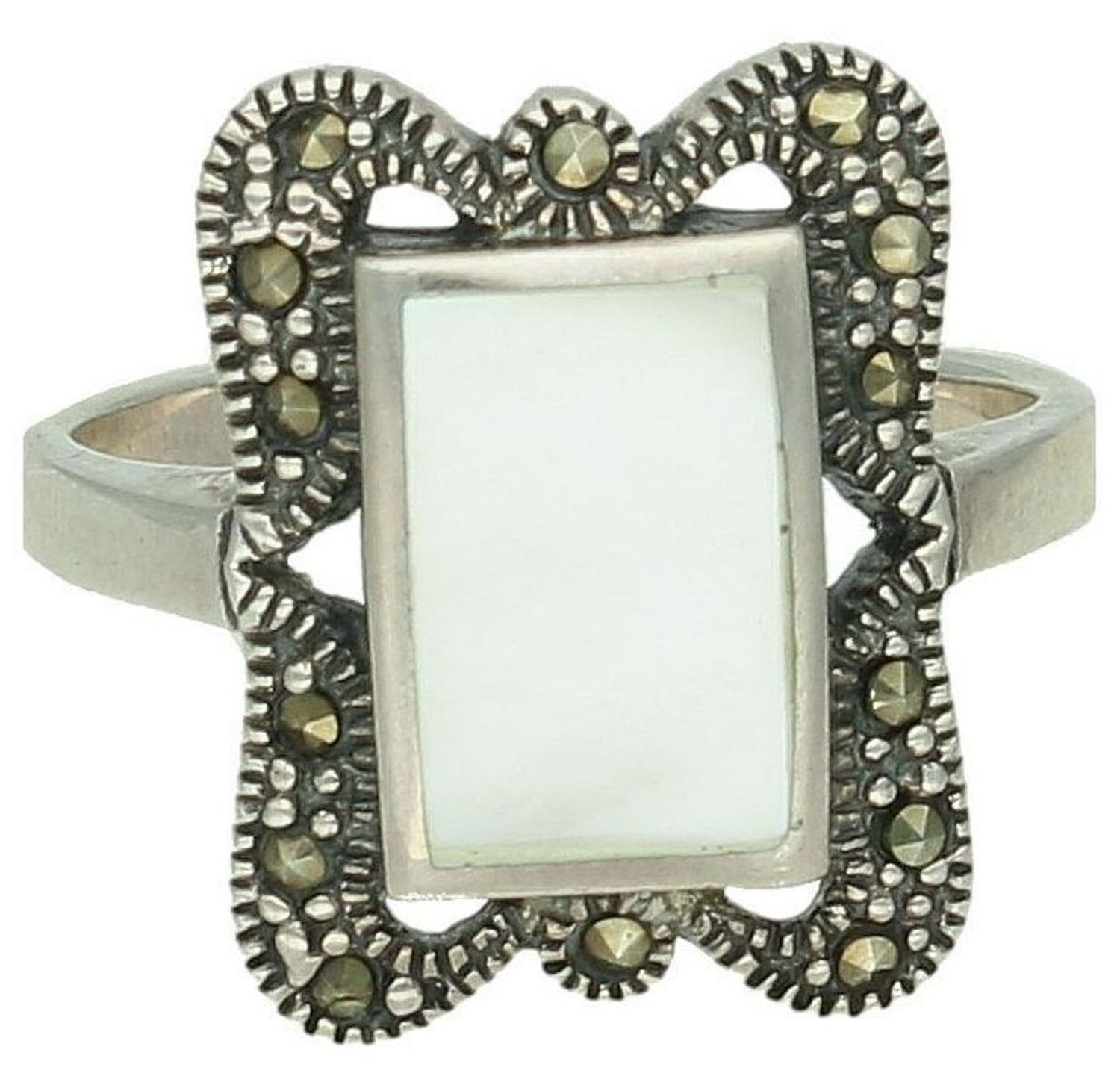 Srebrny pierścionek damski 925 z masą perłową i markazytami rozmiar 13 DIA-PRS-7697-925. Srebrny pierścionek damski. Srebrny pierścionek z markazytami. Pierścionek damski na prezent. Pierścionek srebrny dla kobiety..jpg