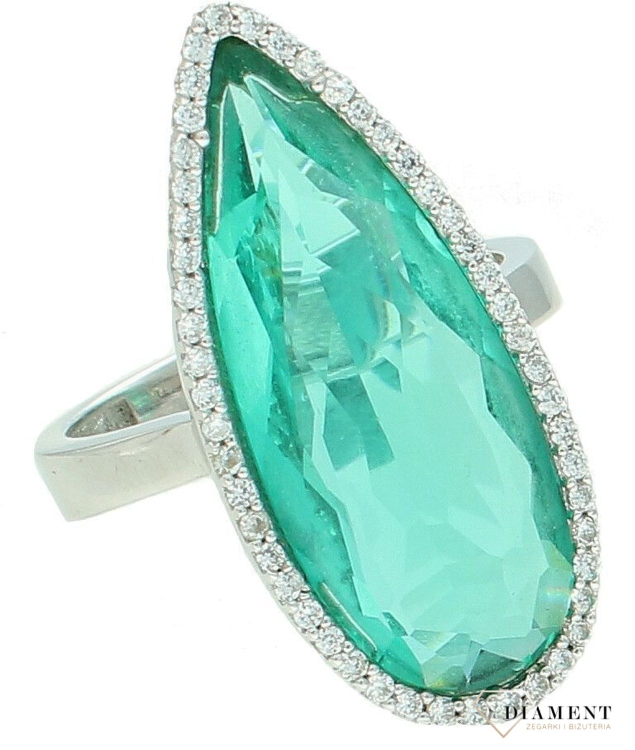 Srebrny pierścionek damski 925 z dużą zieloną cyrkonią rozmiar 16 DIA-PRS-7727-925. Srebrny pierścionek damski. Pierścionek srebrny na prezent. Klasyczny pierścionek ze srebra. Srebrny pierścionek z cyrkonią.2.jpg