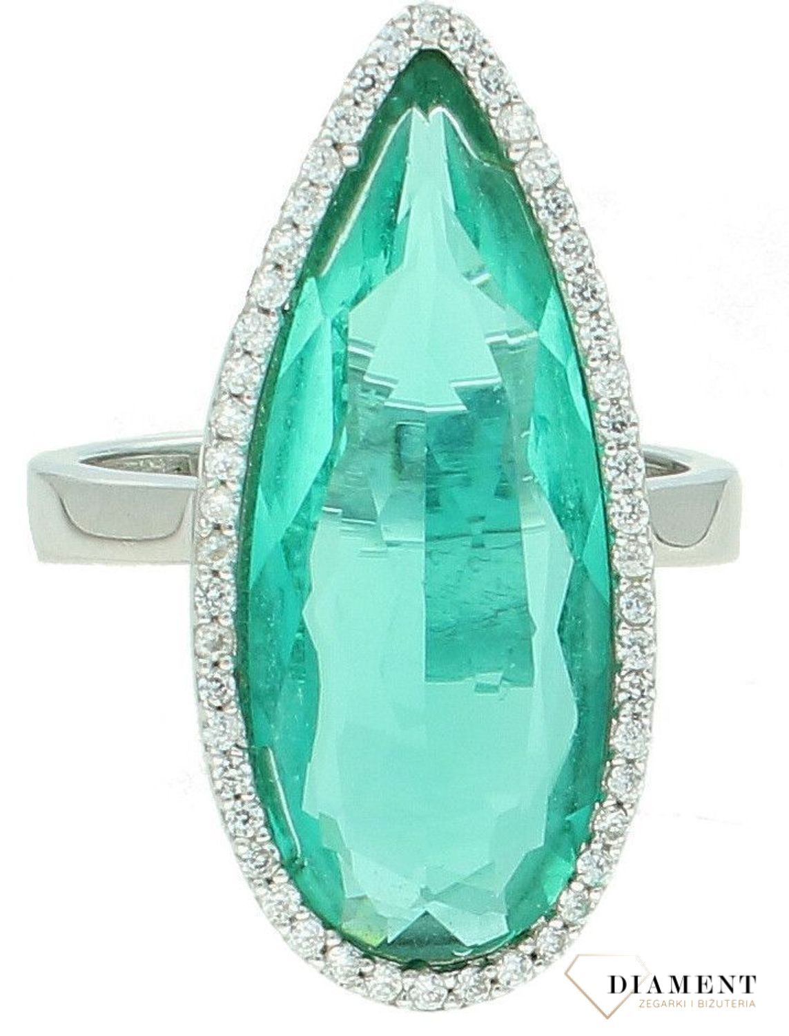 Srebrny pierścionek damski 925 z dużą zieloną cyrkonią rozmiar 16 DIA-PRS-7727-925. Srebrny pierścionek damski. Pierścionek srebrny na prezent. Klasyczny pierścionek ze srebra. Srebrny pierścionek z cyrkonią.2.jpg