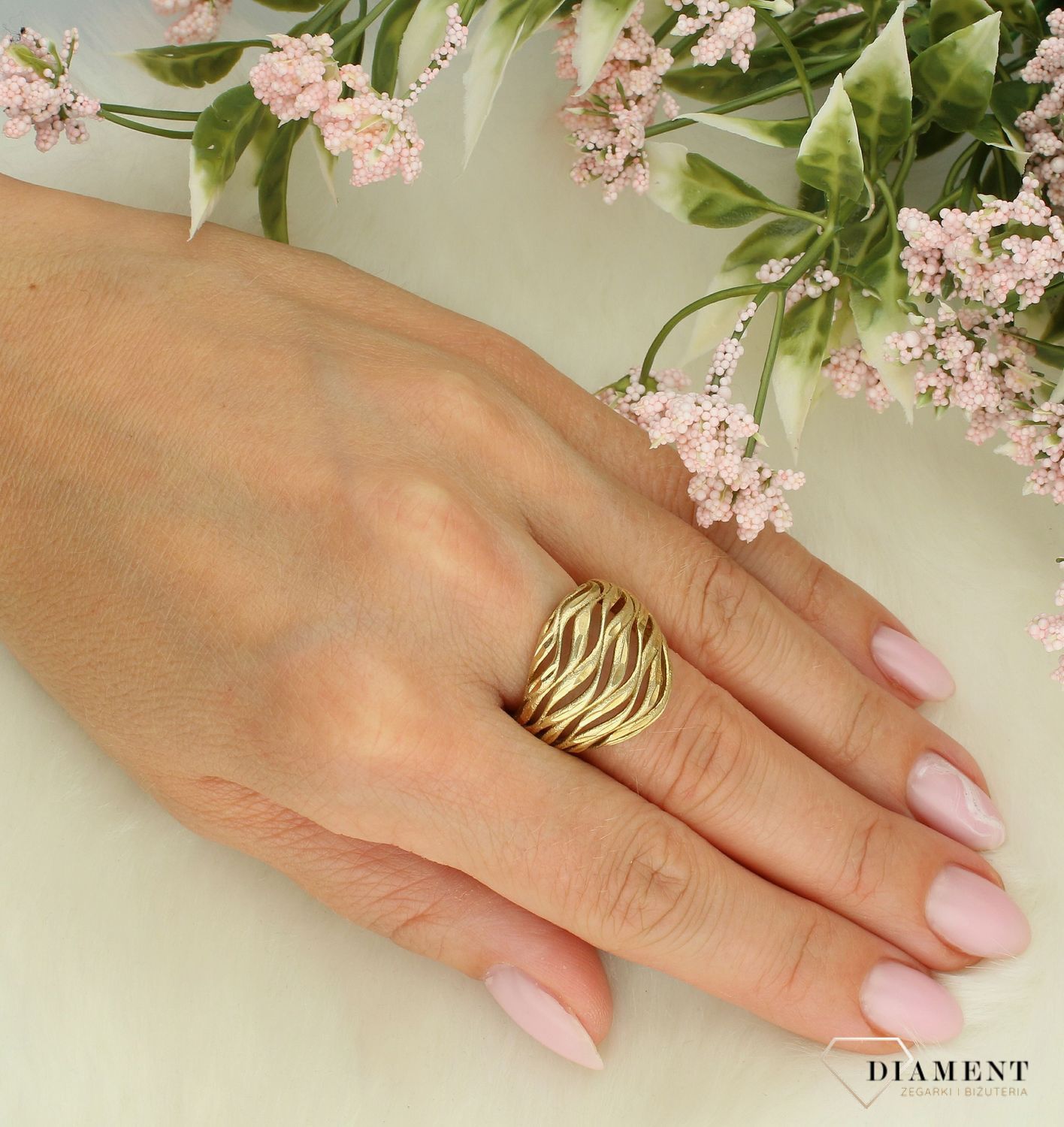 Srebrny pierścionek damski 925 szeroki pozłacany rozmiar 12 DIA-PRS-7731-925 5.jpg