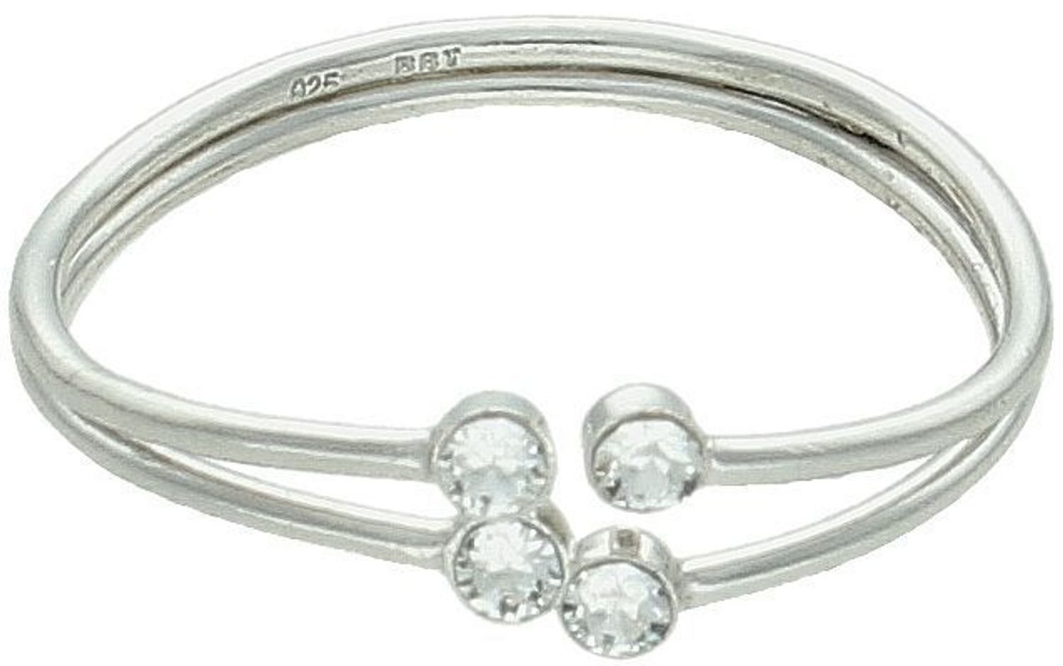 Srebrny pierścionek damski 925 otwarty wzór z czterema cyrkoniami rozmiar 17 1.jpg