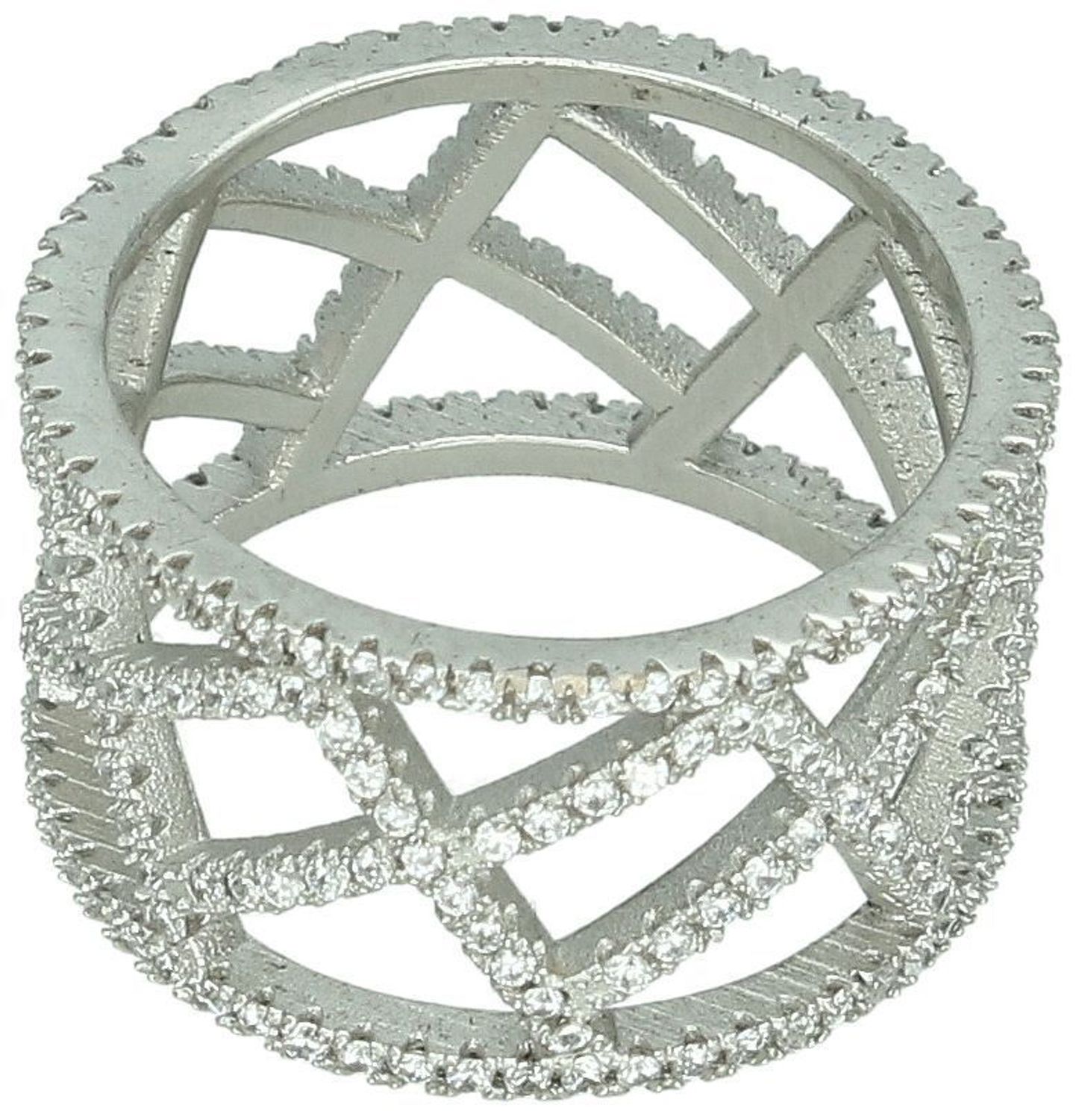 Srebrny pierścionek ażurowy z białymi cyrkoniami, próba 925. Szerokość 1,3 cm, waga 5,60 g. Model DIA-PRS-7746-925 – elegancja i subtelny blask.1.jpg