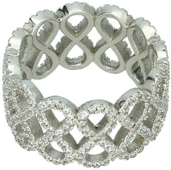 Srebrny pierścionek damski próby 925 z motywem nieskończoności i cyrkoniami. Model DIA-PRS-7747-925, szerokość 1,1 cm, waga 7,27 g, rozmiar 18. 1.jpg
