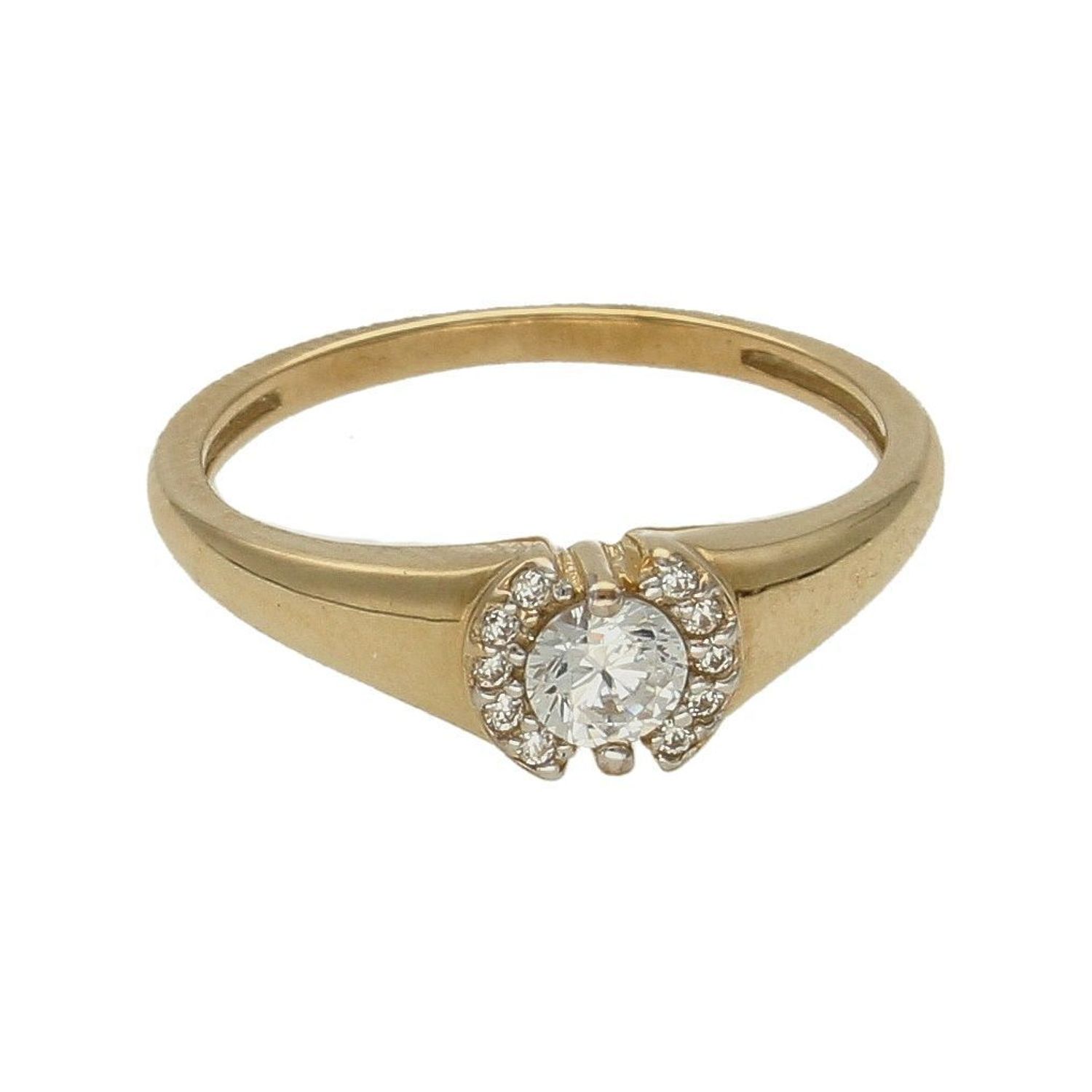 Złoty pierścionek 375 zaręczynowy klasyczny z delikatną cyrkonią DIA-PRS-7787-375. Pierścionek z cyrkonią pięknie lśniący.  Pierścionek doskonały na co dzień jak i do wieczorowych kreacji. Pierścionek z 9- karatowego złota. .jpg