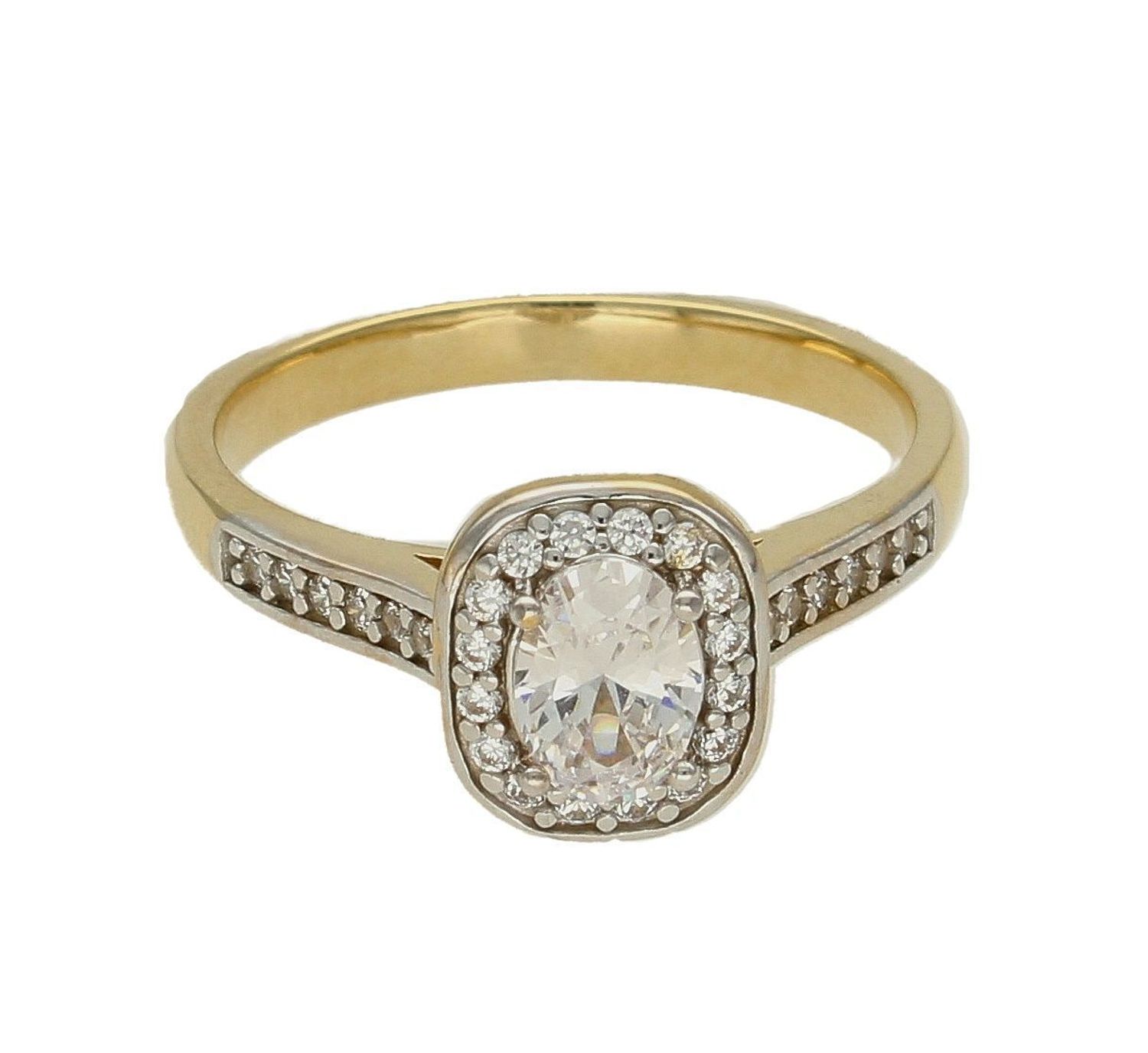 Złoty pierścionek 375 zaręczynowy bogato zdobiony cyrkoniami DIA-PRS-7798-375. Pierścionek z wystającą cyrkonią pięknie lśniący. Pierścionek doskonały na co dzień jak i do wieczorowych kreacji. Pierścionek z 9- karatowego zł.jpg