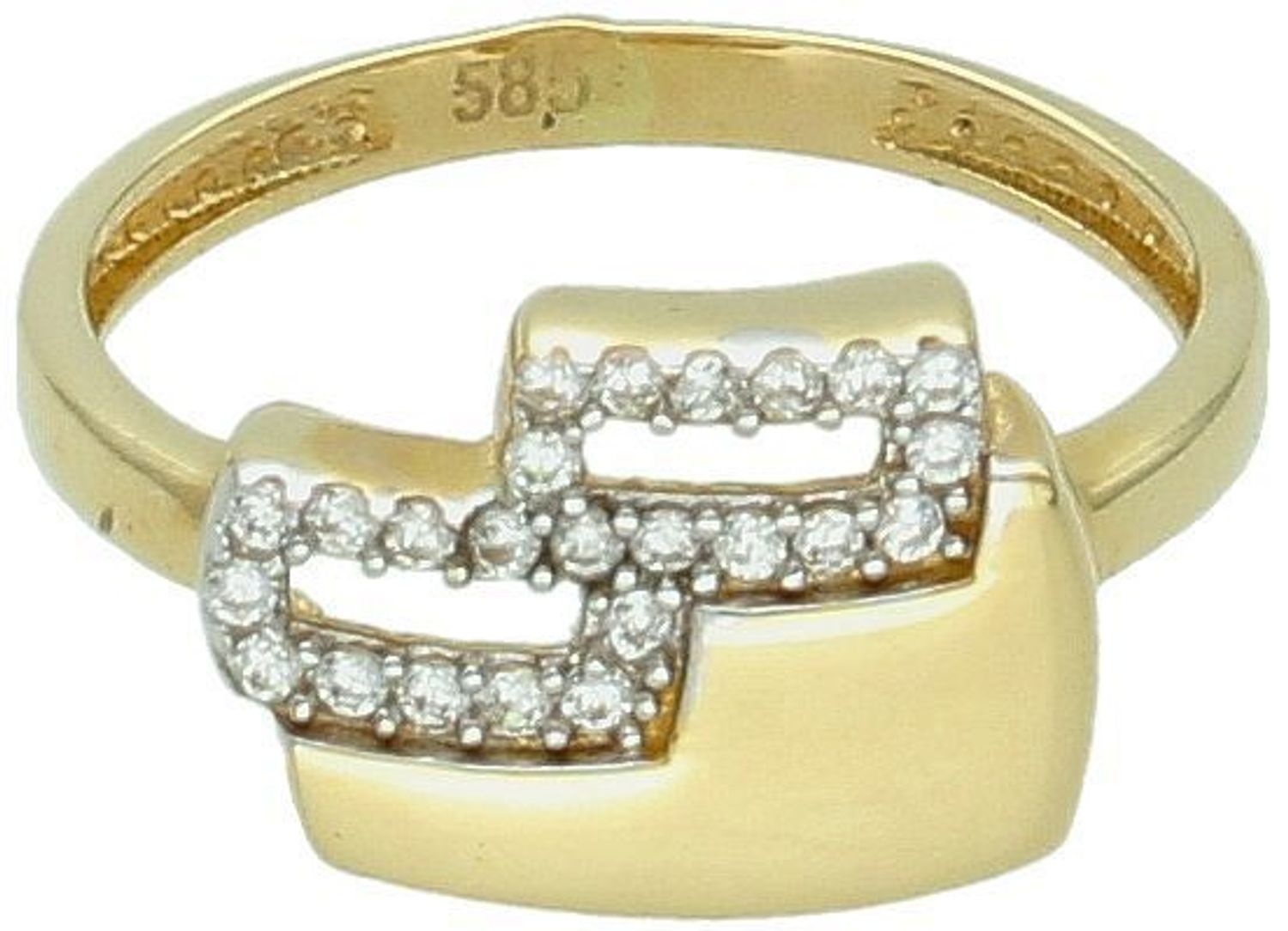 Złoty pierścionek gładki element z dodatkiem cyrkonii próba 585 rozmiar 13, DIA-PRS-7874-585. Elegancki pierścionek wykonany z żółtego złota o próbie 585, 1.jpg