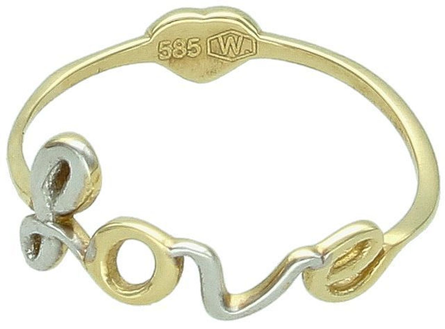 Złoty pierścionek napis LOVE i czerwone serduszko próba 585 rozmiar 13, DIA-PRS-7876-585. Romantyczny pierścionek wykonany z żółtego złota o próbie 585, ozdobiony uroczym 1.jpg