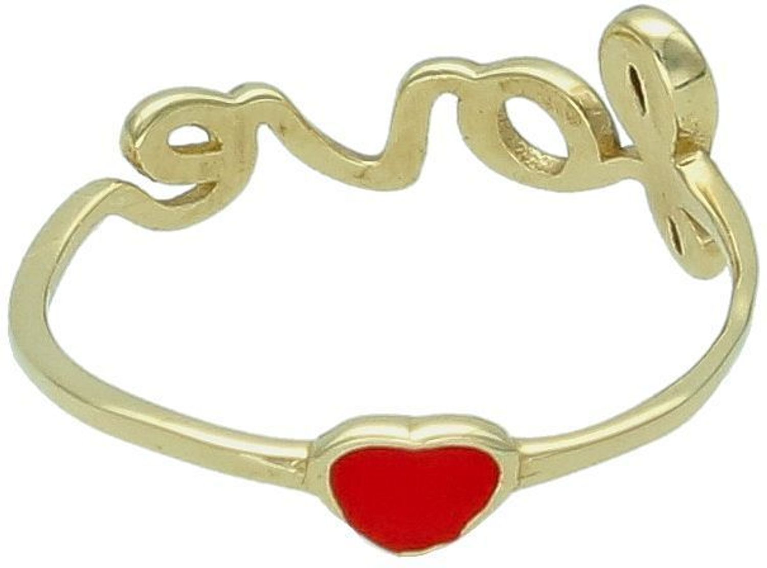 Złoty pierścionek napis LOVE i czerwone serduszko próba 585 rozmiar 13, DIA-PRS-7876-585. Romantyczny pierścionek wykonany z żółtego złota o próbie 585, ozdobiony uroczym 1.jpg