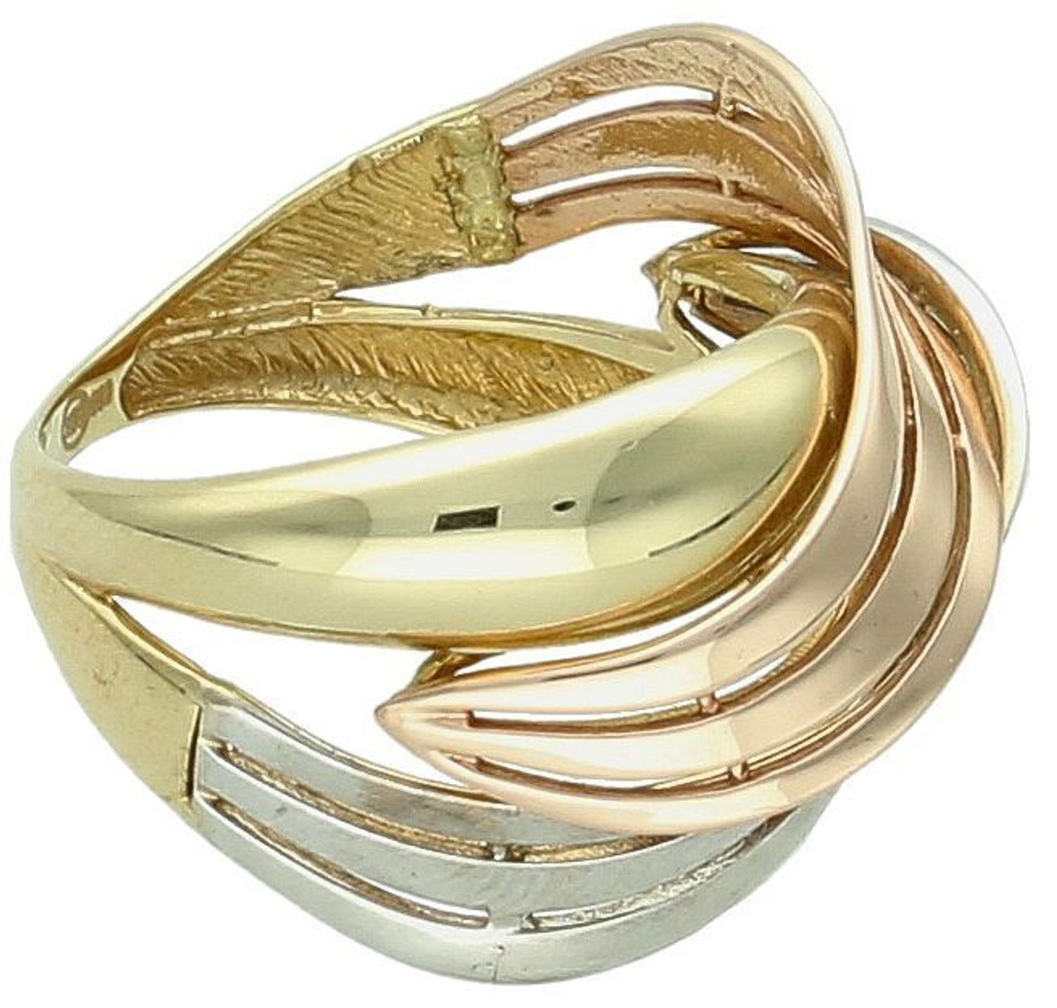 Złoty pierścionek szeroki trzy kolory złota próba 585 rozmiar 13, DIA-PRS-7880-585. Złoty szeroki pierścionek w trzech kolorach złota to naprawdę elegancka i nowoczesna opcja biżuterii. 1.jpg