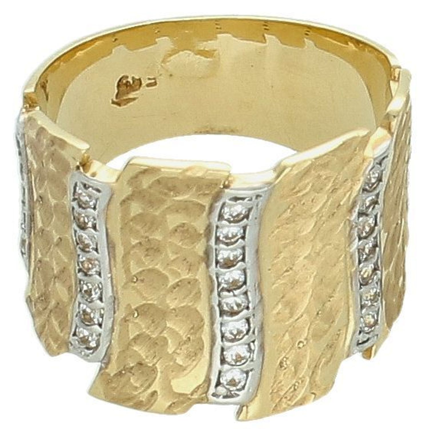 Złoty pierścionek falisty z cyrkonią i fakturowaną powierzchnią próba 585, DIA-PRS-7881-585. Złoty pierścionek falisty z cyrkonią i fakturowaną powierzchnią to biżuteria1.jpg