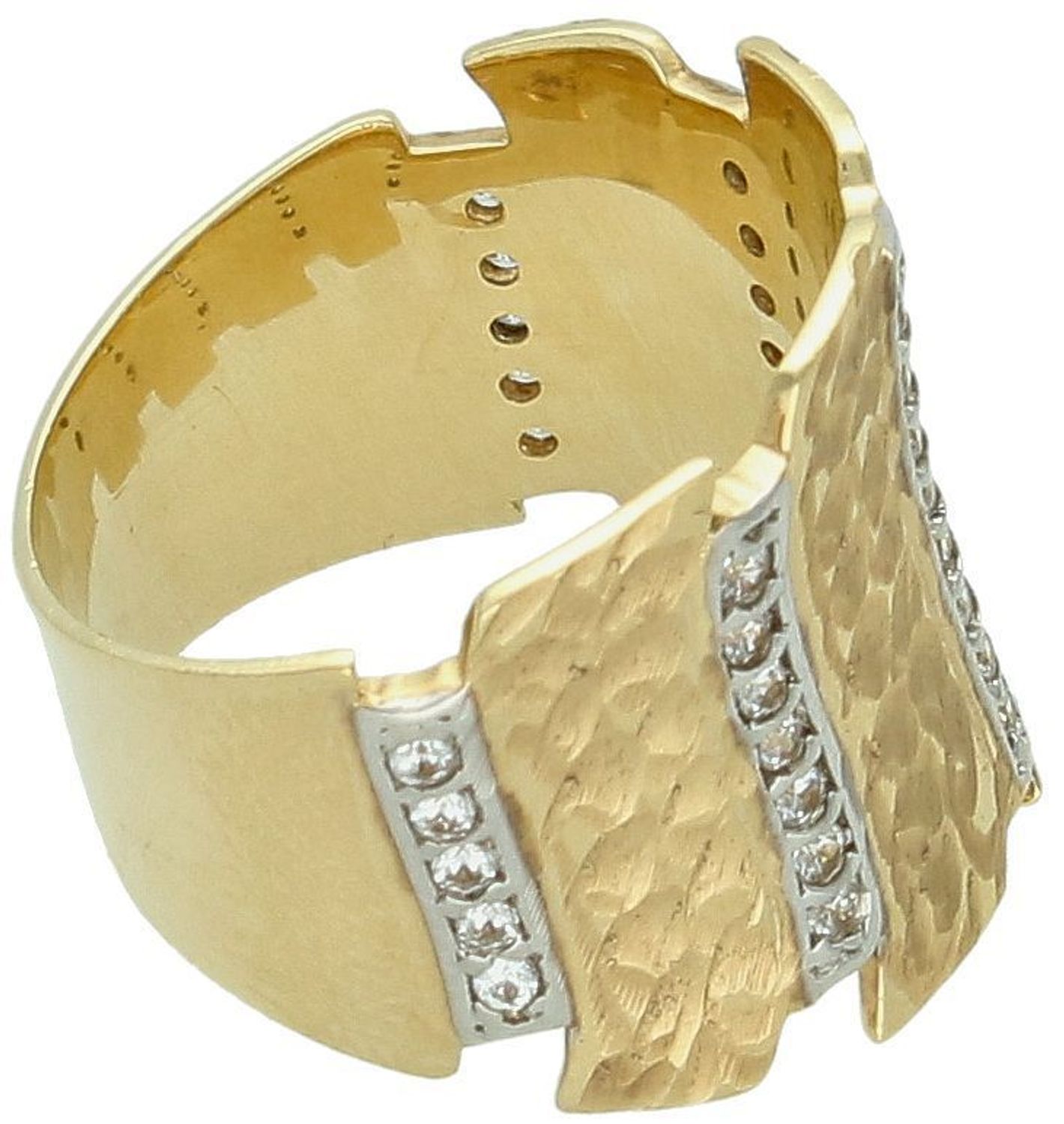 Złoty pierścionek falisty z cyrkonią i fakturowaną powierzchnią próba 585, DIA-PRS-7881-585. Złoty pierścionek falisty z cyrkonią i fakturowaną powierzchnią to biżuteria1.jpg