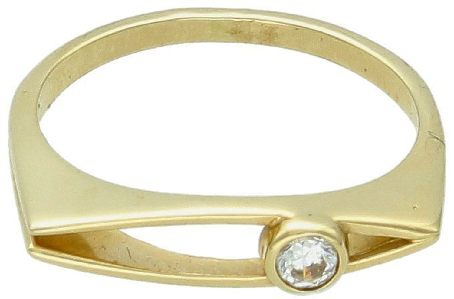 Złoty pierścionek prosta forma z błyszczącą cyrkonią próba 585 rozmiar 14, DIA-PRS-7888-585. Elegancki pierścionek wykonany z żółtego złota o próbie 585, wyróżniający się prostą 1.jpg