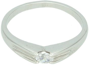 Pierścionek damski z białego złota próby 585 DIA-PRS-7889-585 z centralną cyrkonią. Waga 2,30 g, szerokość górnej części 3 mm, dolnej szyny 2 mm. Subtelna klasyka i elegancja.1.jpg