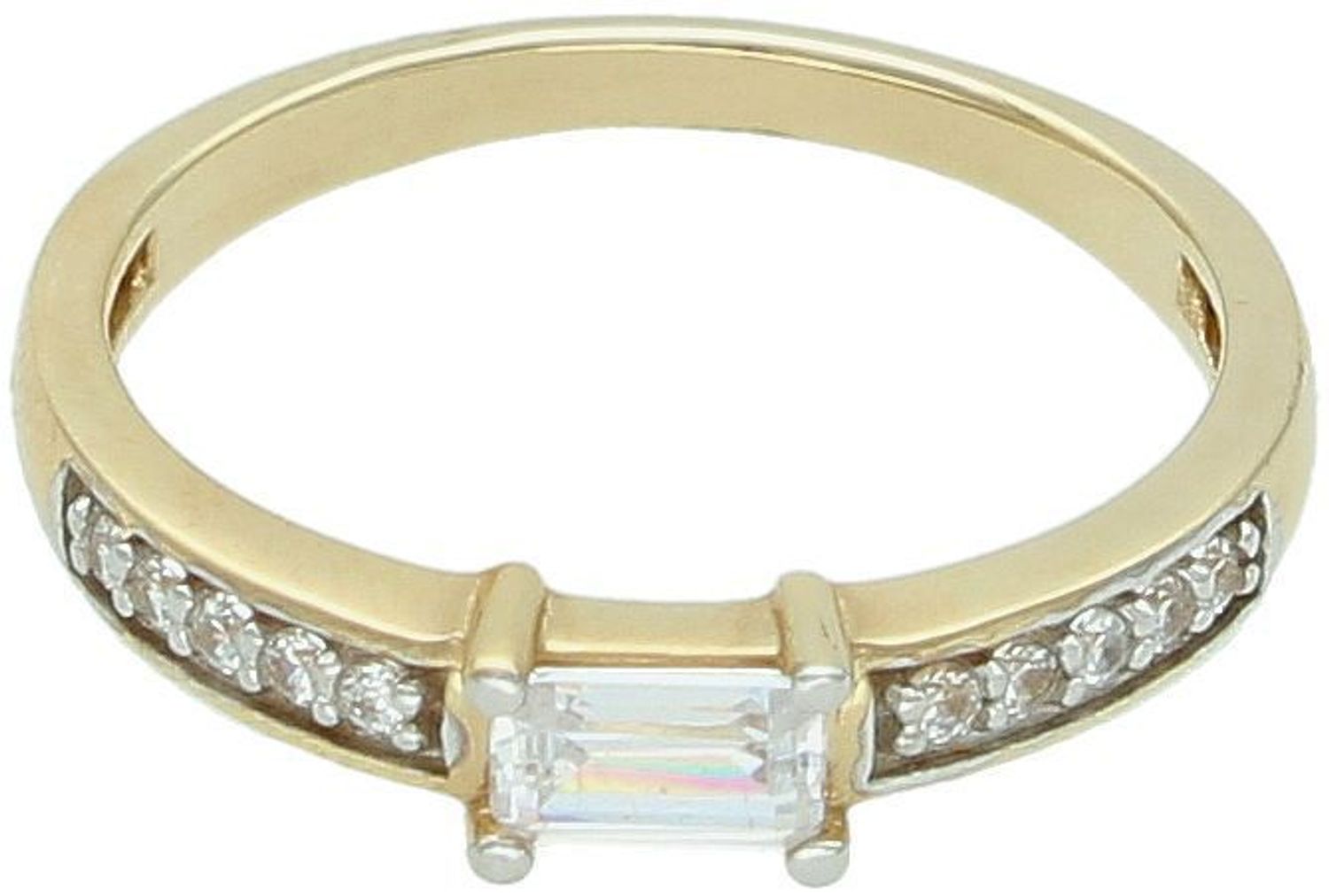 Złoty pierścionek damski próby 585, model DIA-PRS-7893-585. Waga 2,28 g, zdobiony cyrkoniami. Szerokość górnej części pierścionka 3 mm, szerokość dolnej szyny pierścionka 2 mm, rozmiar 1.jpg