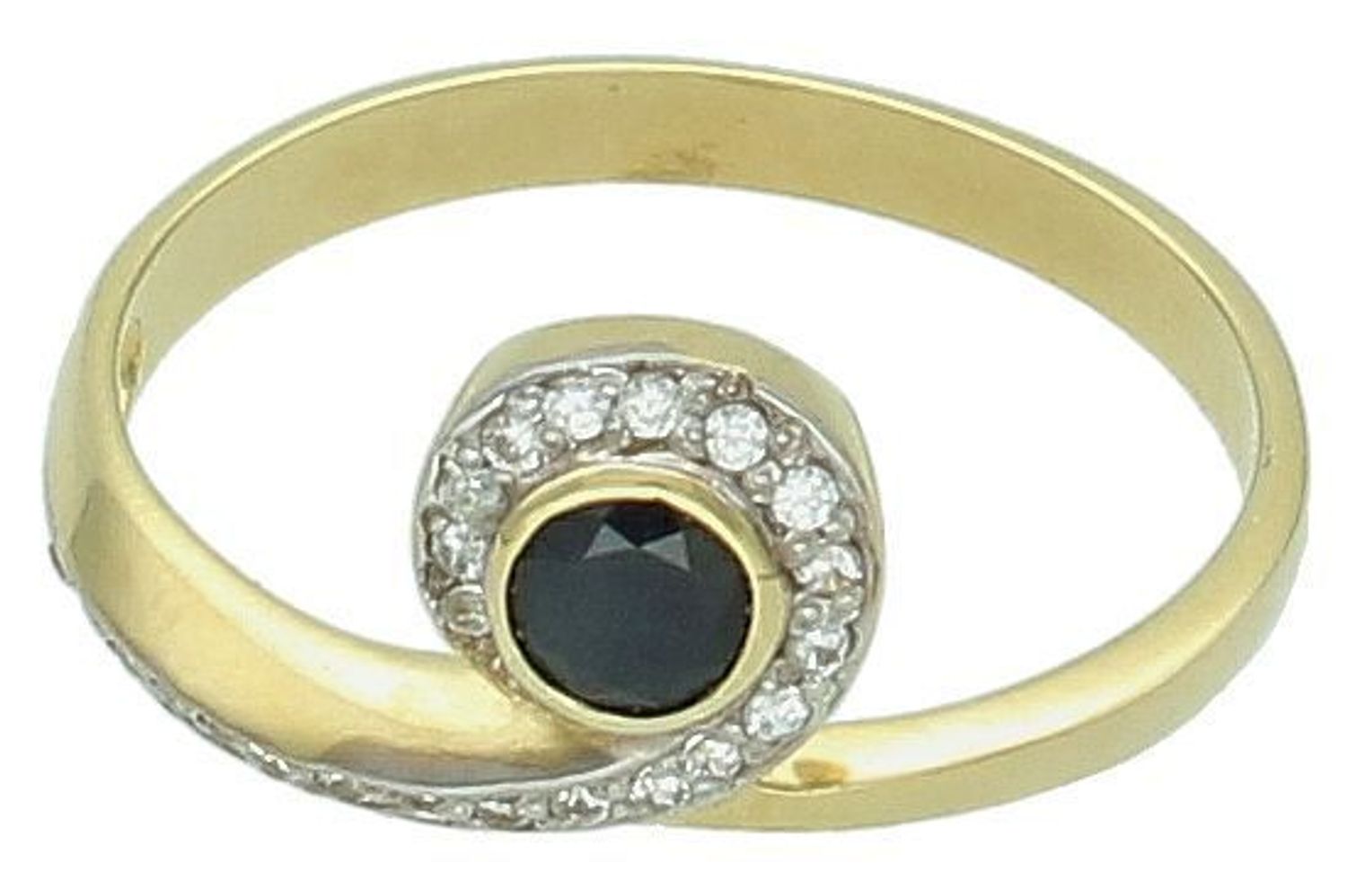 Złoty pierścionek z szafirem i błyszczącą cyrkonią próba 585 rozmiar 14, DIA-PRS-7906-585. Elegancki pierścionek wykonany z żółtego złota o 1.jpg