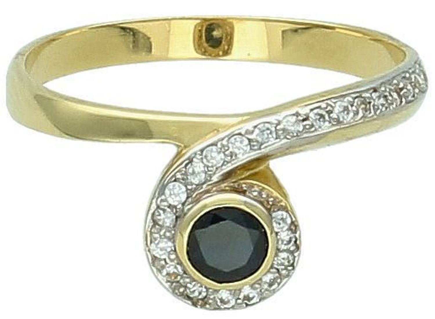 Złoty pierścionek z szafirem i błyszczącą cyrkonią próba 585 rozmiar 14, DIA-PRS-7906-585. Elegancki pierścionek wykonany z żółtego złota o 1.jpg