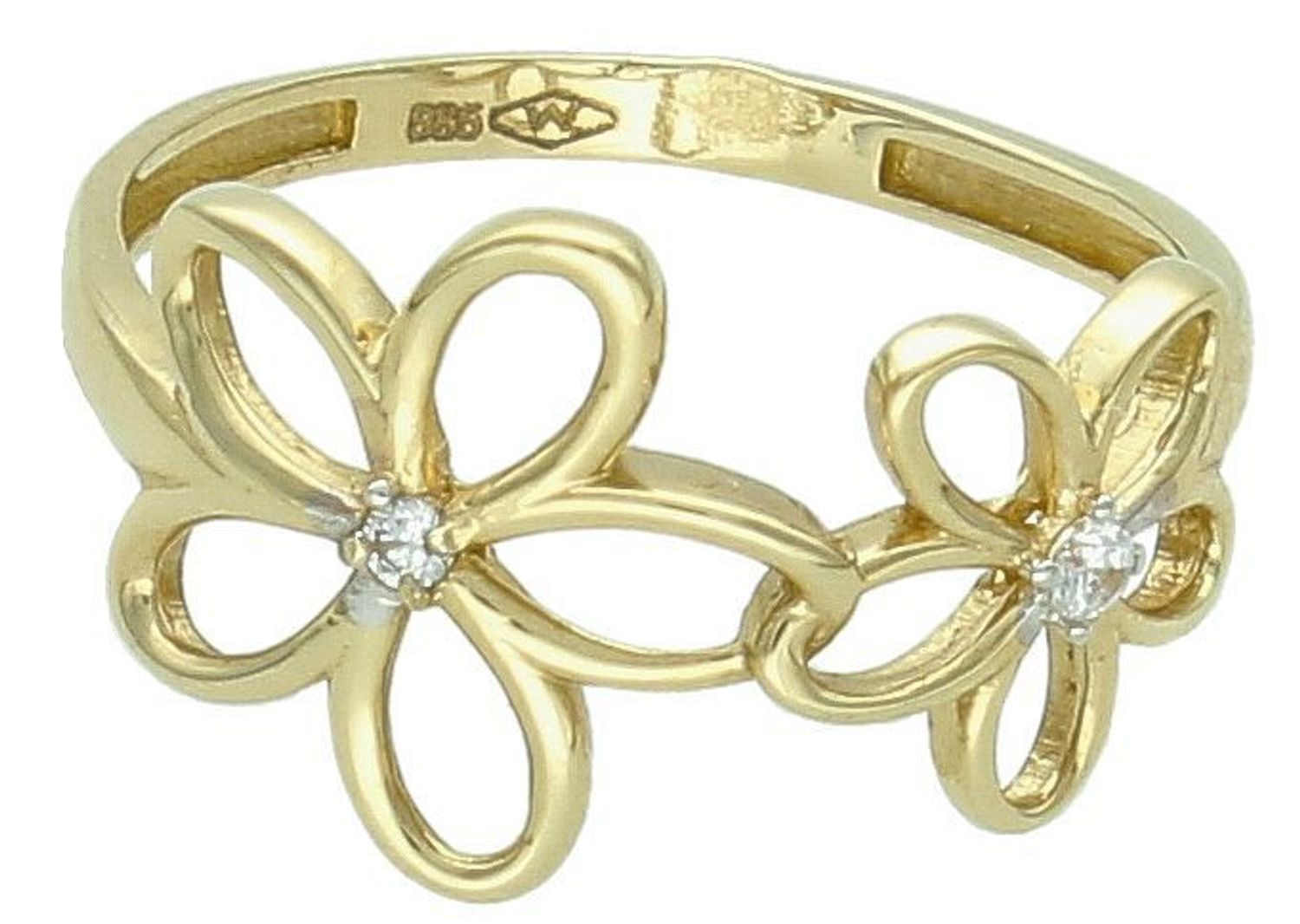 Złoty pierścionek Kwiatki z cyrkonią próba 585 rozmiar 14, DIA-PRS-7914-585. Złoty pierścionek z kwiatkami i cyrkonią to bardzo romantyczny i uroczy wybór! Kwiatowe wzory są klasyczne1.jpg