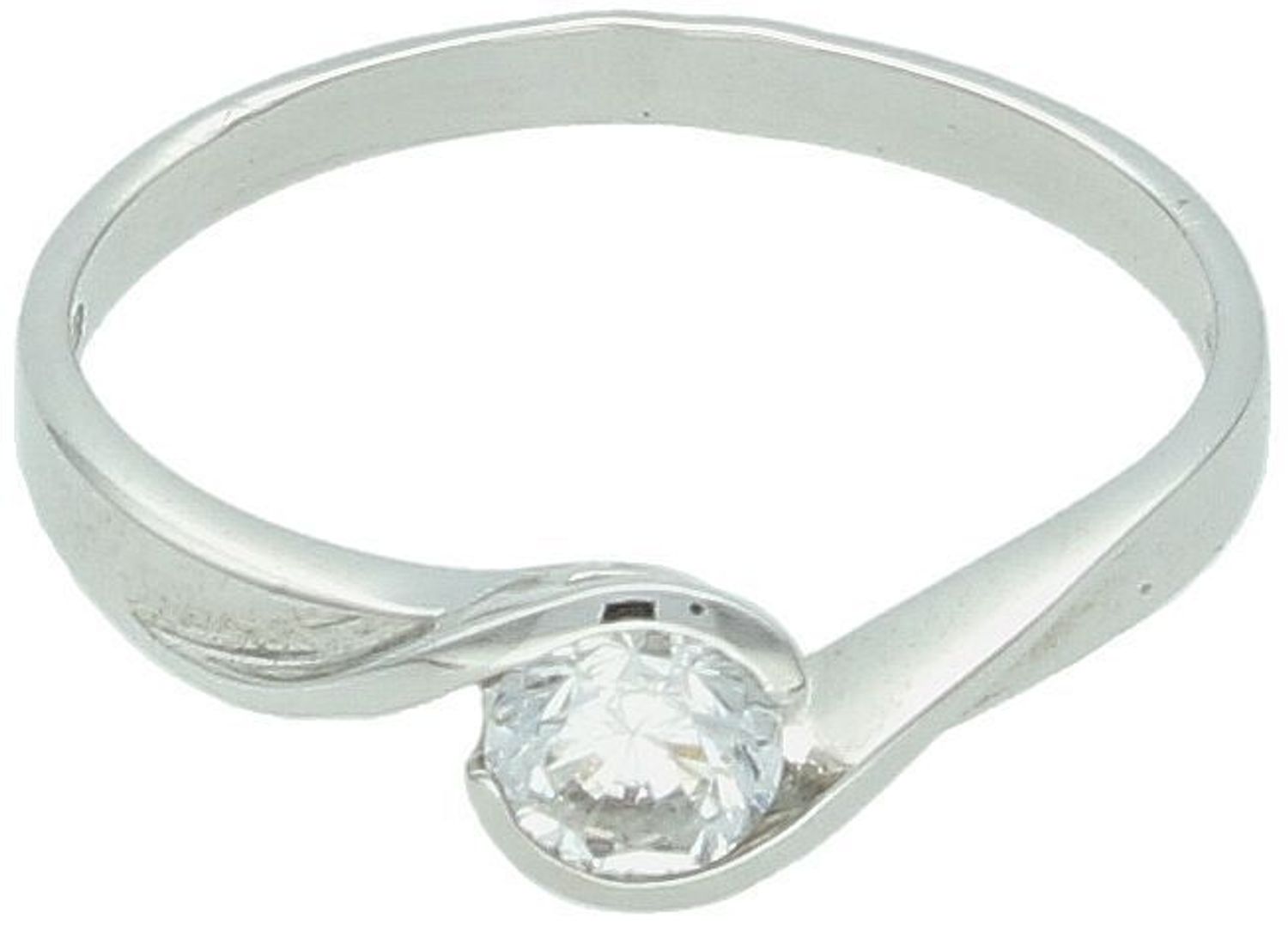 Pierścionek damski białe złoto próby 585, model DIA-PRS-7918-585. Waga 1,87 g, wielkość kamienia 5 mm, szerokość szyny 2 mm, rozmiar 15. Elegancki pierścionek z białego złota, doskonały wybór 1.jpg