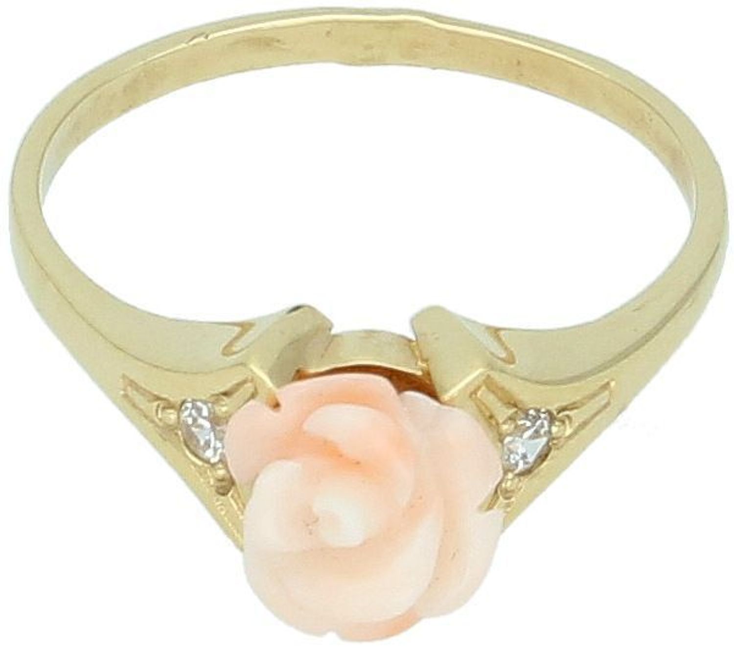 Złoty pierścionek damski z koralem w kształcie kwiatka próba 585 DIA-PRS-7923-585 rozmiar 15.jpg