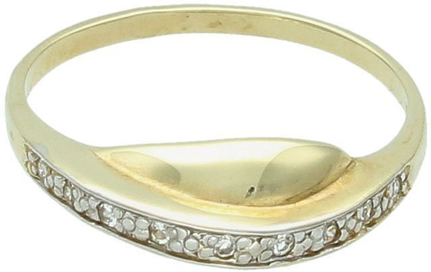 Złoty pierścionek damski próby 585 z pasem cyrkonii, 2,13 g, szerokość elementu ozdobnego 7 mm, szerokość szyny pierścionka 1 mm, rozmiar 15. Elegancka biżuteria na co dzień.1.jpg