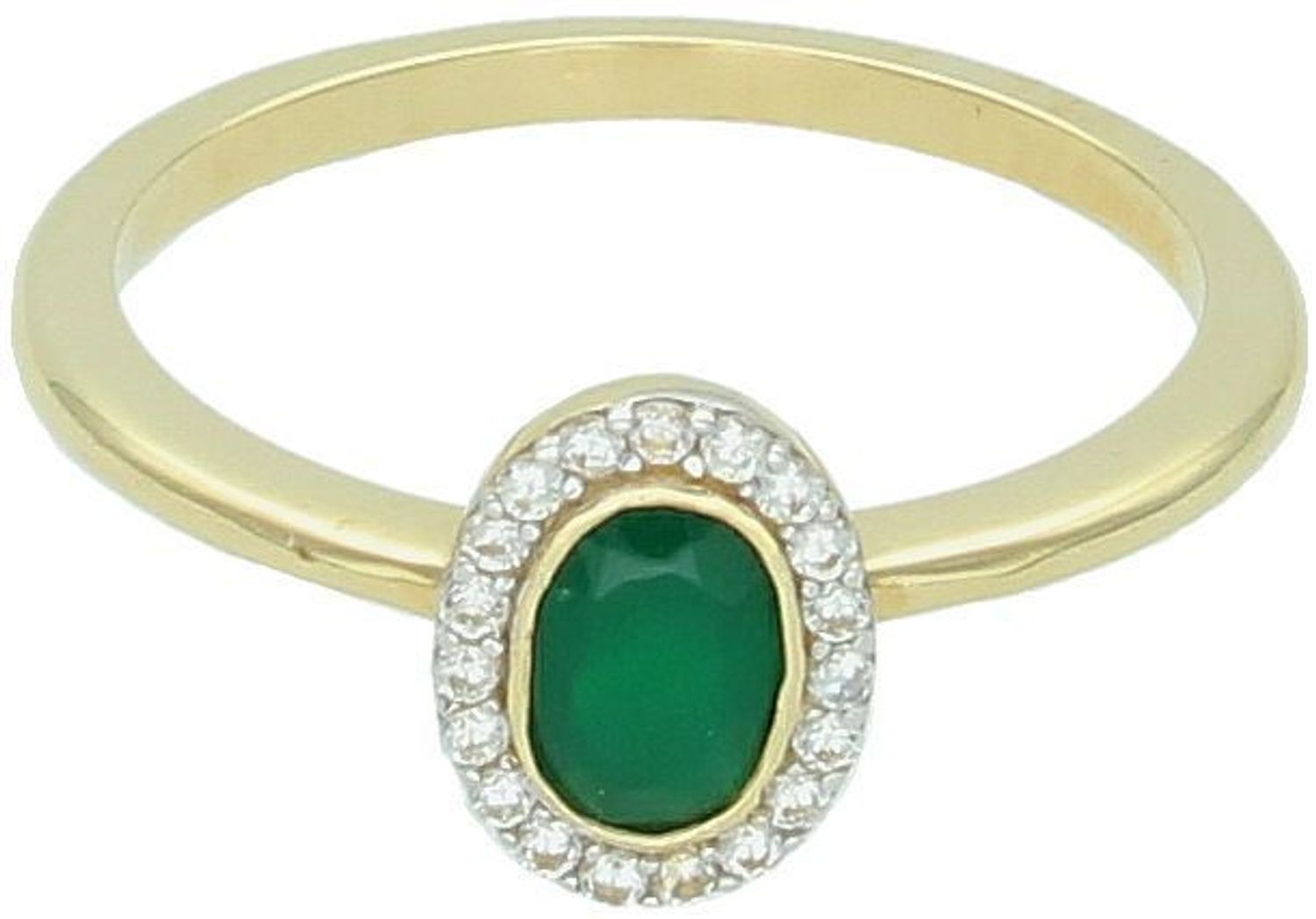 Złoty pierścionek damski próby 585 z owalnym szmaragdem i cyrkoniami. Element ozdobny 6x9 mm, szyna 1 mm. Klasyczna elegancja i luksusowy kolor w jednym.1.jpg