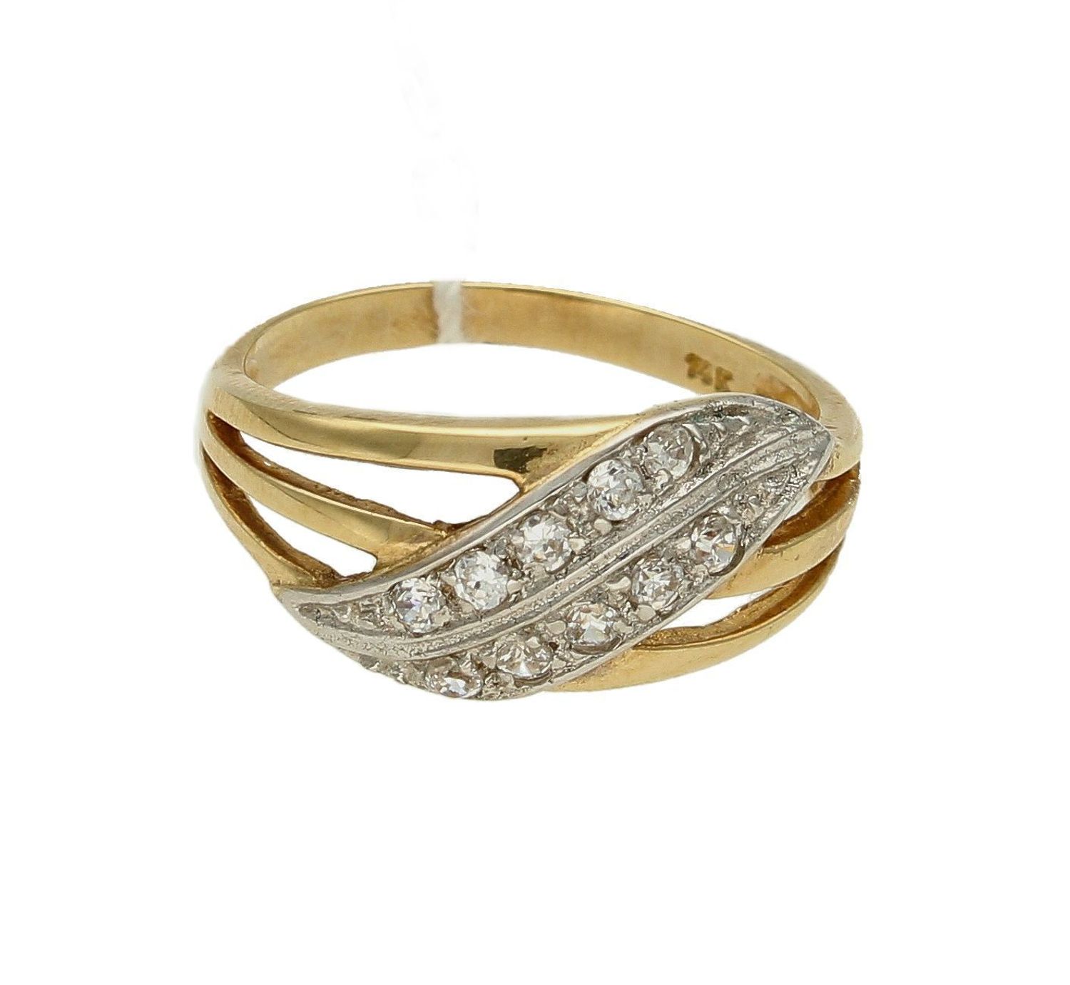 Złoty pierścionek 585 fala z cyrkoniami DIA-PRS-7941-585. Pierścionek 585 złoty fala dwa rzędy cyrkonii. Ponadczasowy wzór inspirowany ikonami sztuki jubilerskiej podkreśli piękno wyjątkowych momentów zaręczyn, rocznic, jubi (4).jpg