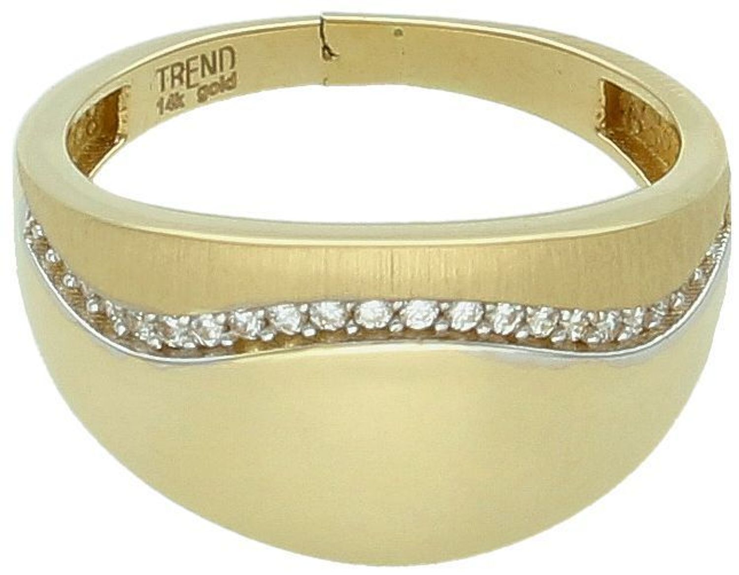 Złoty Pierścionek Gładki z Matowym Złotem i Cyrkoniami próba 585 rozmiar 15, DIA-PRS-7943-585. Wykonany z wysokiej jakości złota próby 585, dos1.jpg