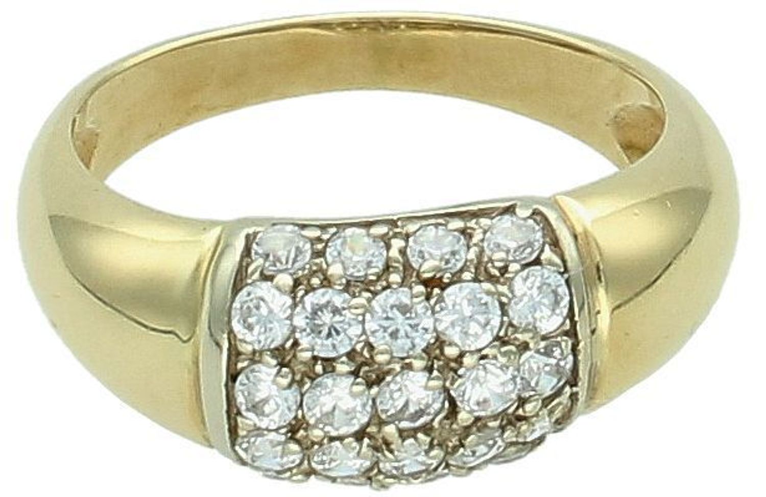 Złoty pierścionek ozdobiony białą cyrkonią próba 585, DIA-PRS-7947-585. Efektowny złoty pierścionek z białą cyrkonią to elegancki i nowoczesny wybór, który z pewnością przyciągnie uwagę. 1.jpg