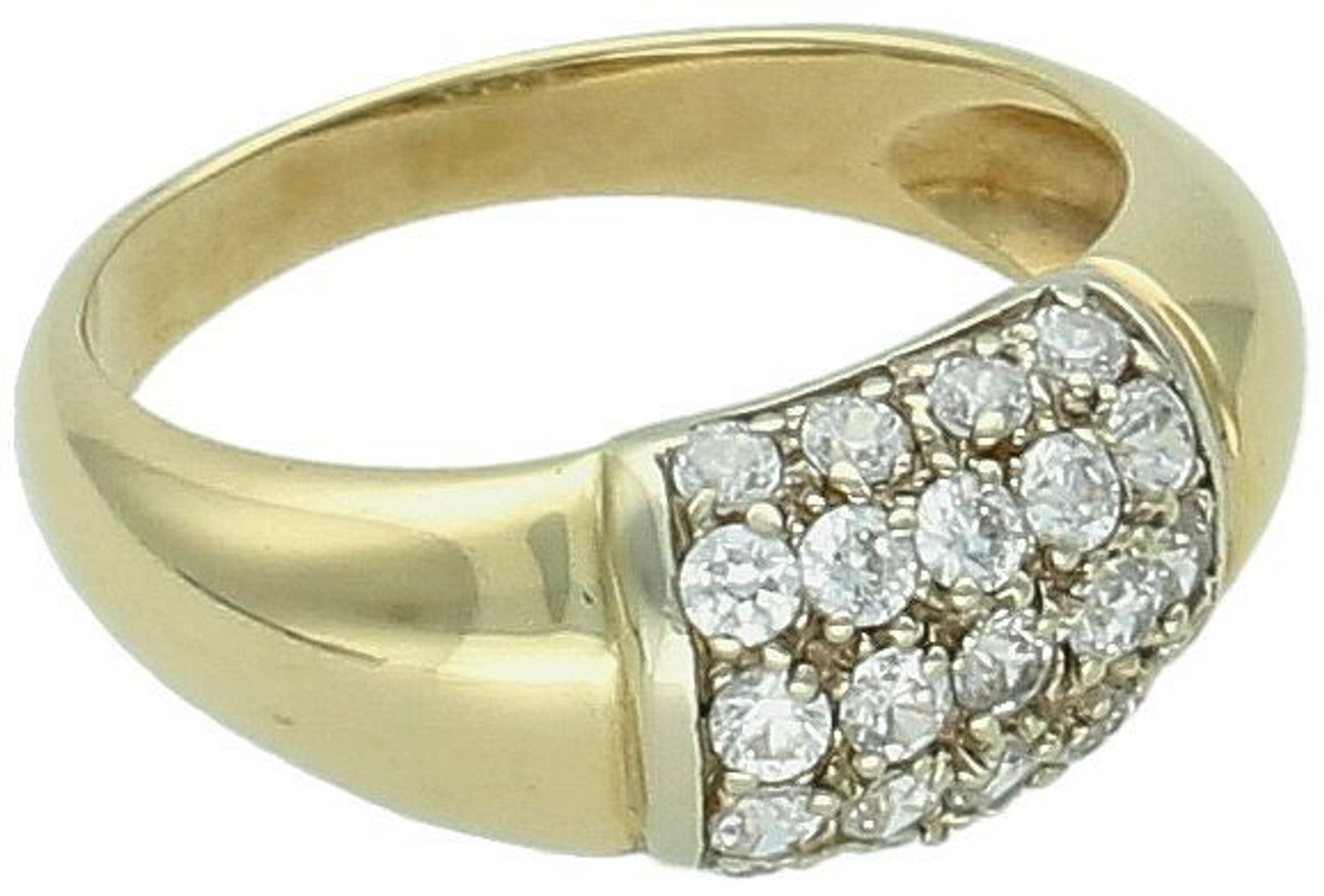 Złoty pierścionek ozdobiony białą cyrkonią próba 585, DIA-PRS-7947-585. Efektowny złoty pierścionek z białą cyrkonią to elegancki i nowoczesny wybór, który z pewnością przyciągnie uwagę. 1.jpg