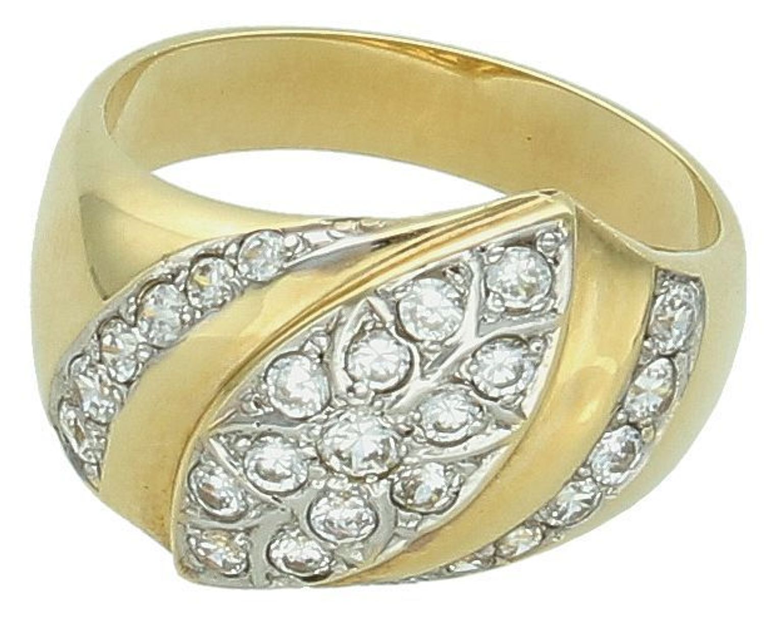 Złoty pierścionek ozdobiony błyszczącymi cyrkoniami próba 585 rozmiar 15, DIA-PRS-7948-585. Złoty pierścionek szeroki z błyszczącą 1.jpg