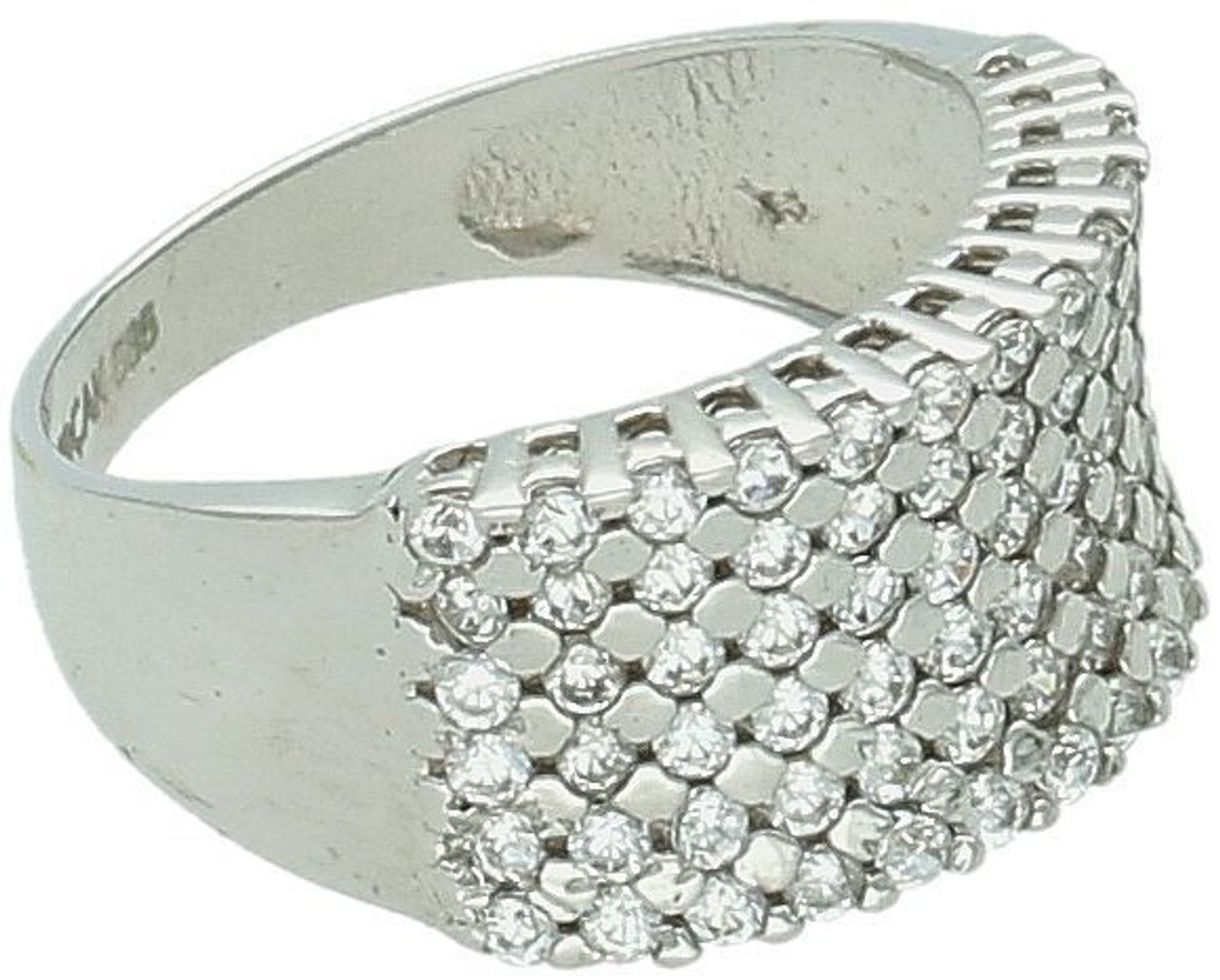 Złoty pierścionek białe złoto rząd cyrkonii próba 585, DIA-PRS-7949-585. Złota oprawa z błyszczącymi cyrkoniami podkreśla luksusowy charakter pierścionka. Efektowny pierścionek, który idealnie 1.jpg