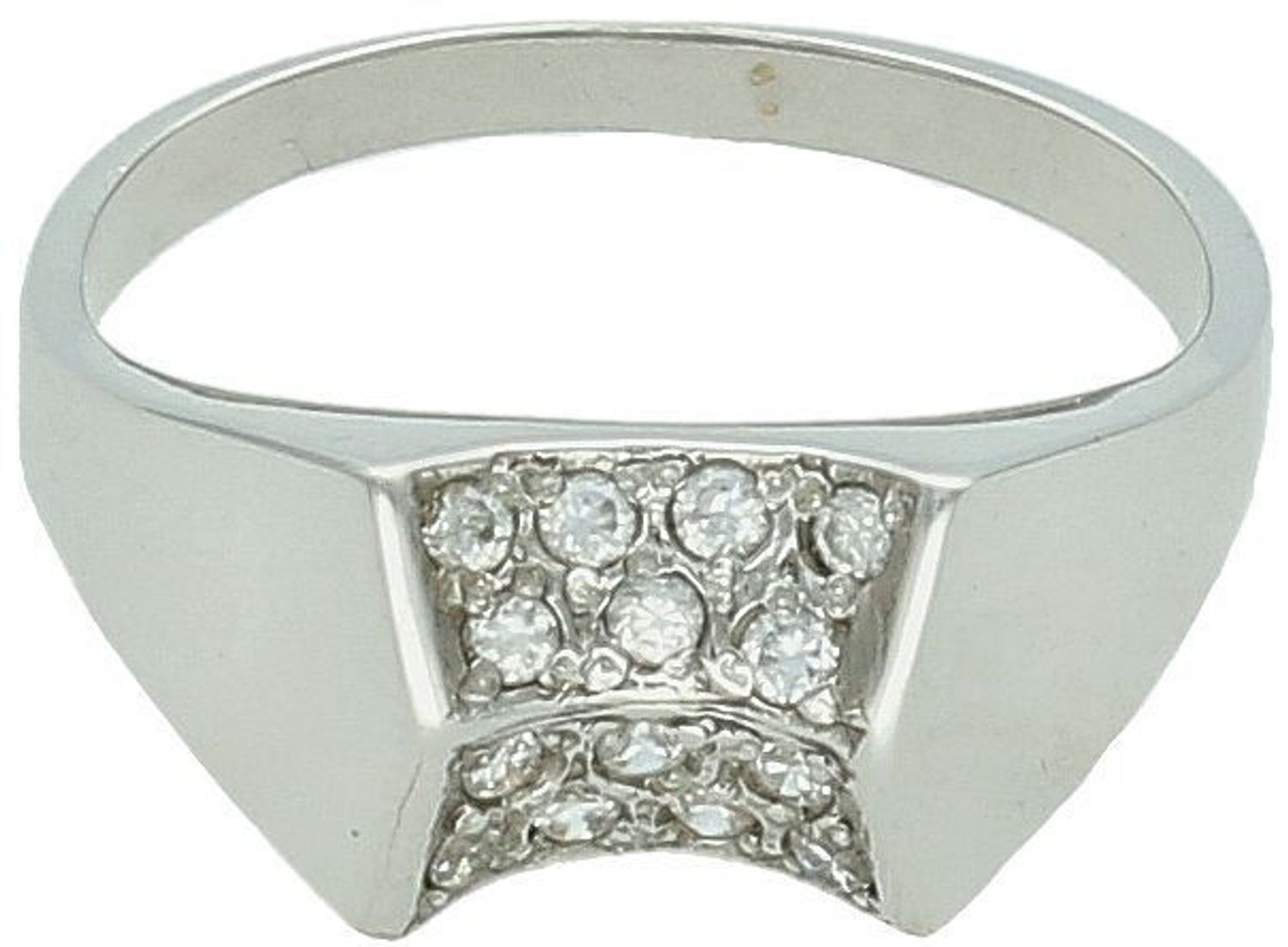 Złoty pierścionek białe złoto ozdobiony cyrkonią próba 585 rozmiar 16, DIA-PRS-7956-585. Elegancki pierścionek wykonany z białego złota o próbie 585, ozdobiony błyszczącą cyrkonią, która 1.jpg