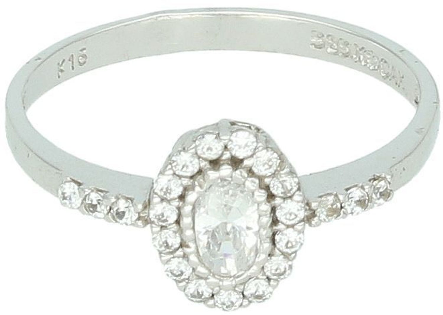 Pierścionek damski z białego złota próby 585, zdobiony cyrkoniami 7x9 mm. Rozmiar 16, waga 1,94 g. Elegancki i komfortowy dodatek na każdą okazję.1.jpg