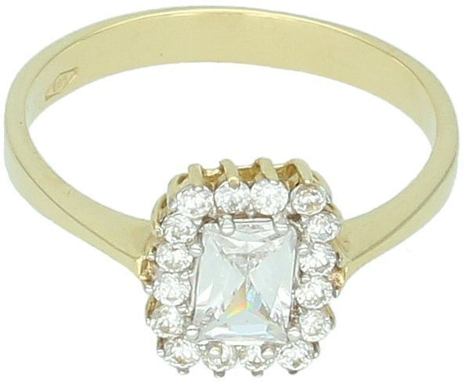 Złoty pierścionek damski z prostokątnym wzorem z cyrkoniami DIA-PRS-7969-585  Próba 585  2,50 g  Rozmiar 16.jpg