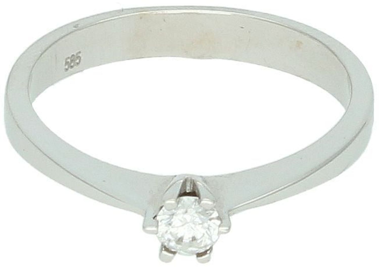 Pierścionek damski z białego złota próby 585, model DIA-PRS-7971-585. Cyrkonia 4 mm, waga 2,59 g, szerokość szyny 3 mm. Klasyka i blask w rozmiarze 16.1.jpg