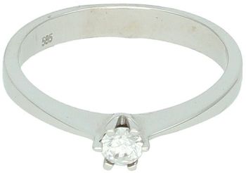 Pierścionek damski z białego złota próby 585, model DIA-PRS-7971-585. Cyrkonia 4 mm, waga 2,59 g, szerokość szyny 3 mm. Klasyka i blask w rozmiarze 16.1.jpg