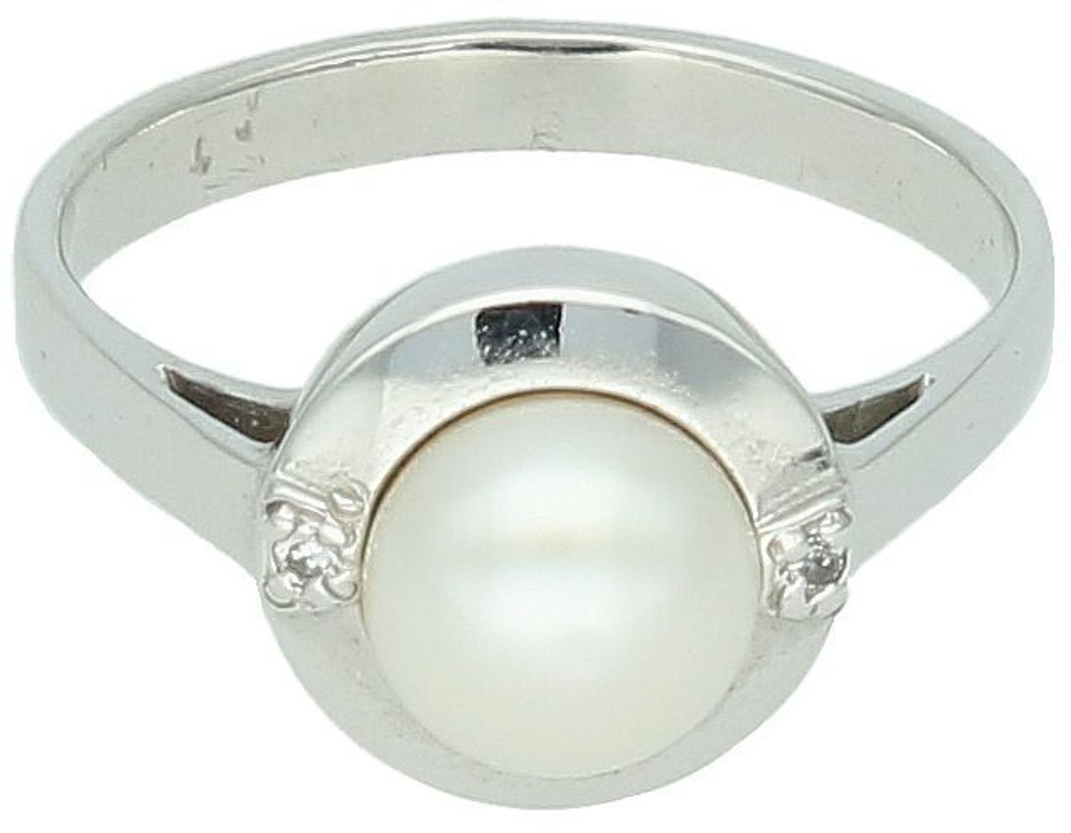 Pierścionek damski z białego złota z perłą i cyrkoniami – próba 585  DIA-PRS-7973-585.jpg