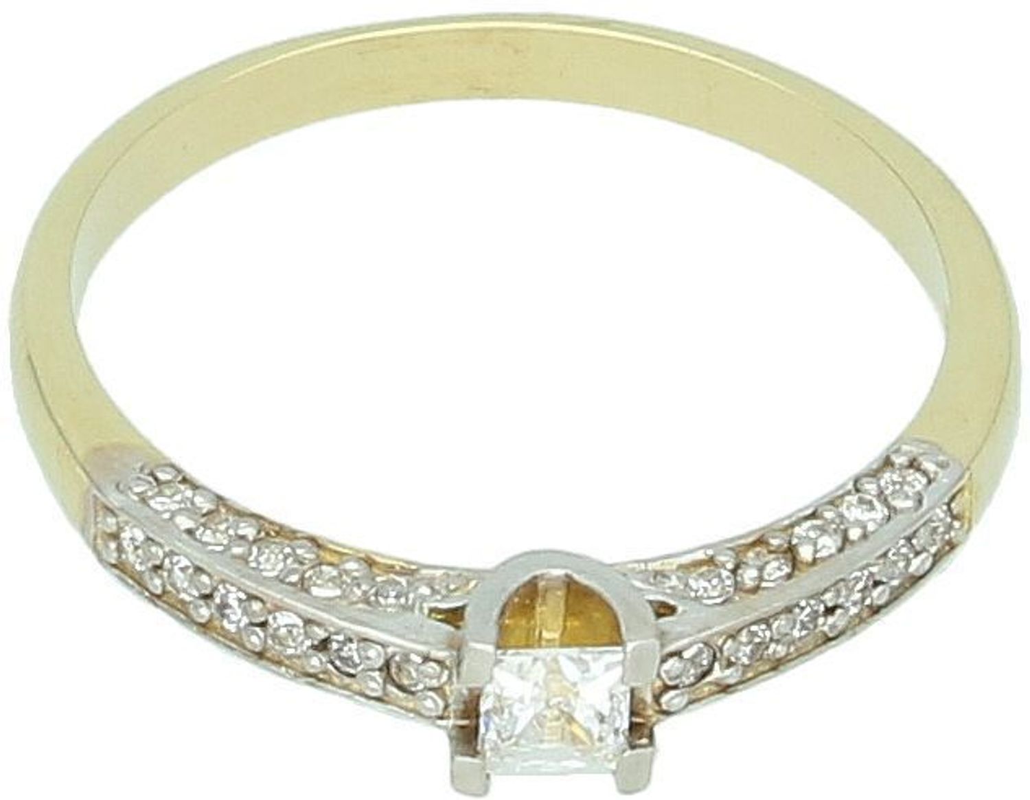 Delikatny złoty pierścionek damski próby 585 zdobiony cyrkoniami. Model DIA-PRS-7981-585, rozmiar 16, waga 2,13 g. Klasyka i subtelna elegancja każdego dnia.1.jpg