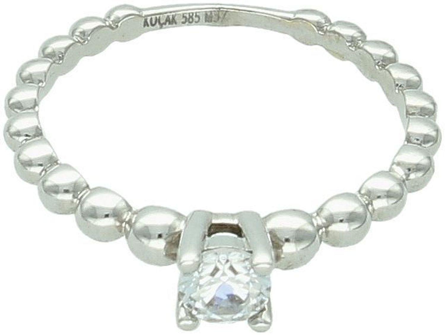 Złoty pierścionek damski z białego złota próby 585, cyrkonia 4 mm, rozmiar 16, waga 2,41 g. Model DIA-PRS-7988-585 – elegancja i nowoczesny styl w jednym.1.jpg