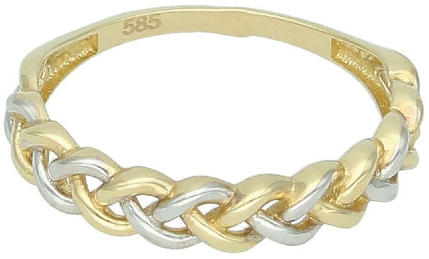 Pierścionek damski złoty próby 585, model DIA-PRS-7990-585, pleciony wzór z białym złotem. Szerokość góry 4 mm, szyna 1 mm, waga 1,78 g, rozmiar 16.1.jpg