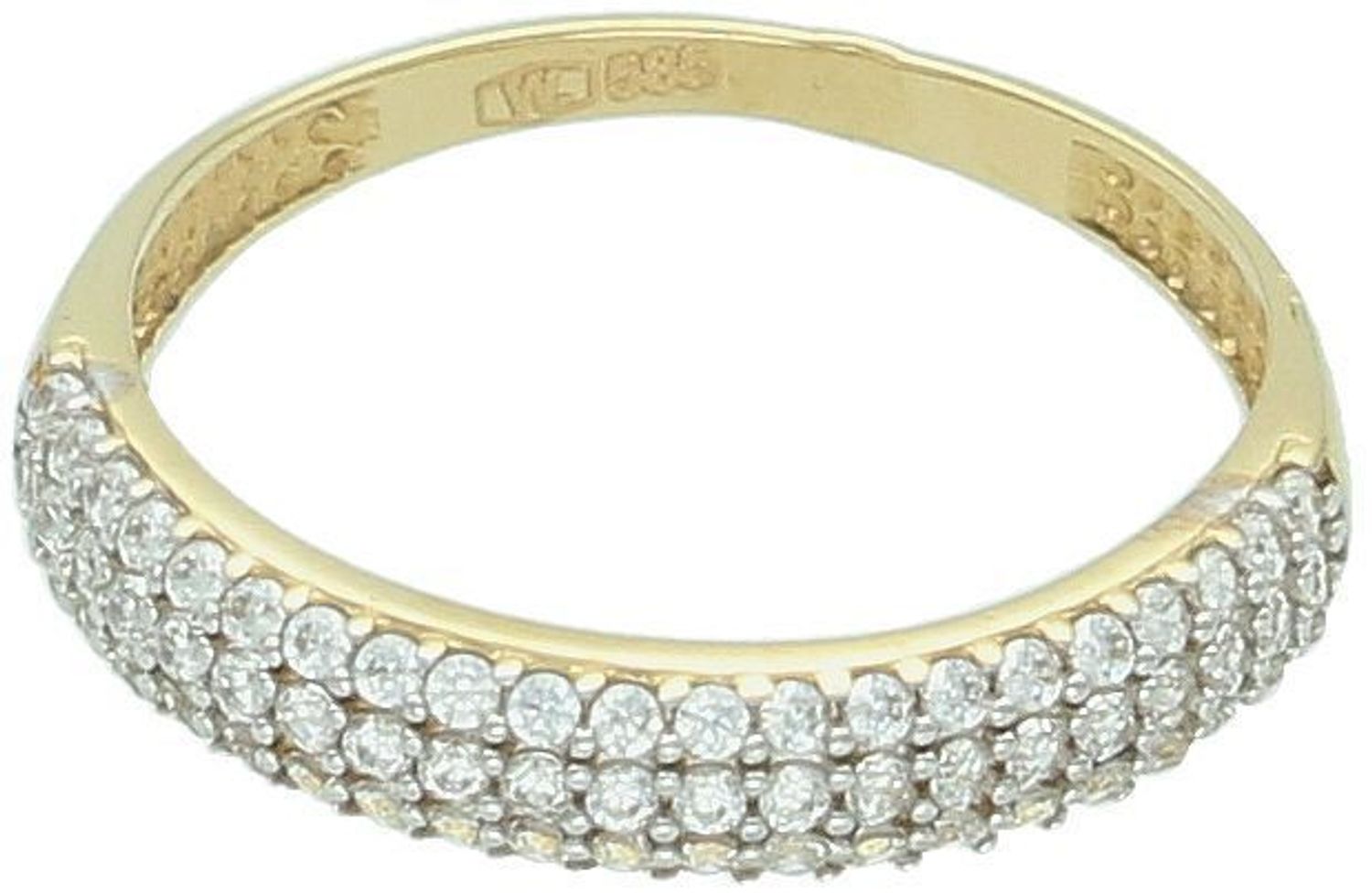 Złoty pierścionek damski próby 585 z cyrkoniami. Model DIA-PRS-7991-585, waga 1,54 g, szerokość ozdoby 4 mm. Elegancki dodatek na każdą okazję!1.jpg