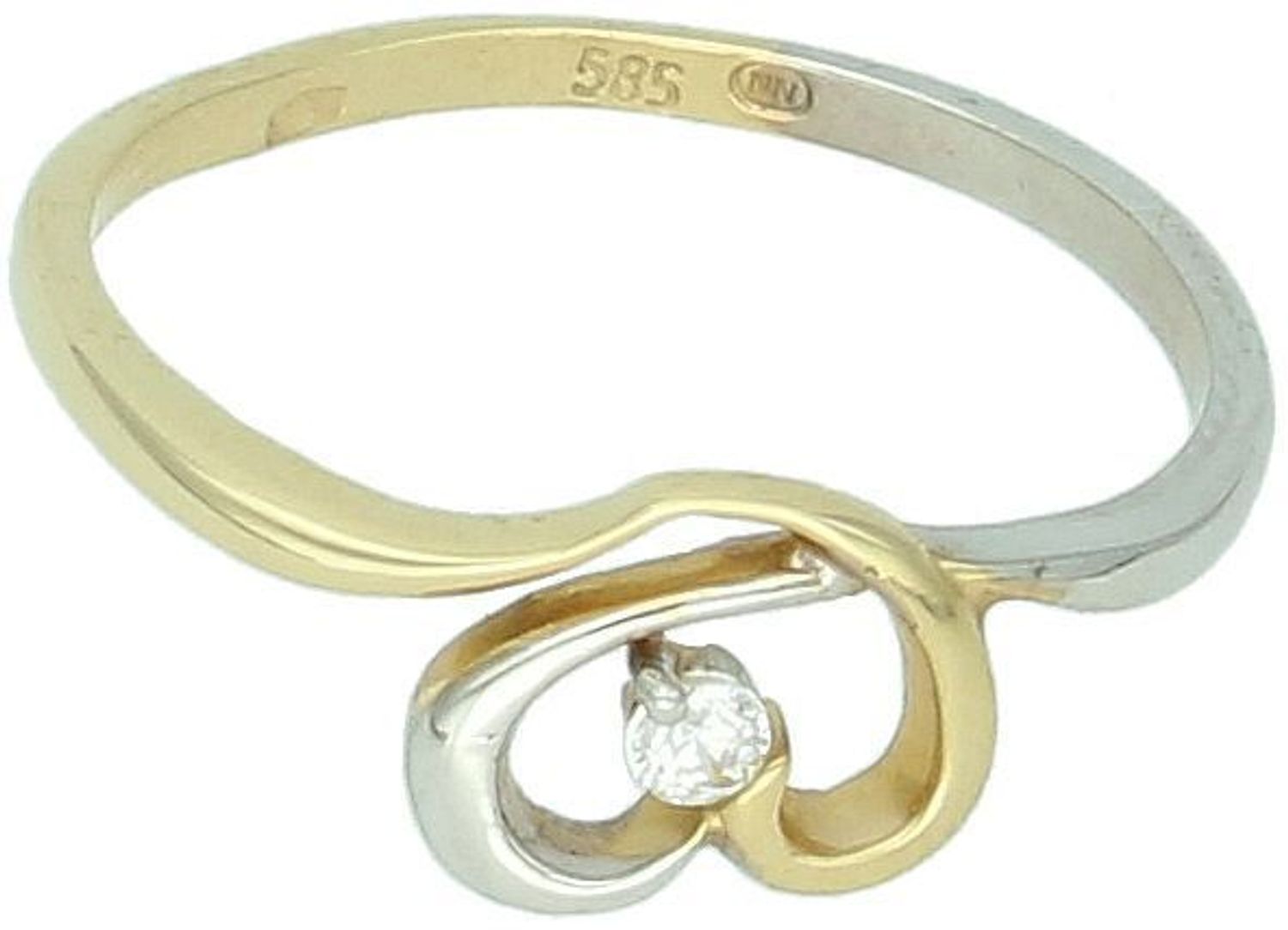 Złoty pierścionek damski z sercem i cyrkonią DIA-PRS-7992-585  Białe i żółte złoto  Próba 585  1,76 g.jpg