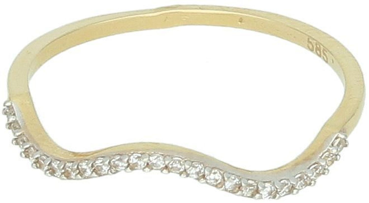 Delikatny złoty pierścionek damski próby 585 z cyrkonią w kształcie fali. Lekki, elegancki i idealny do codziennego noszenia – DIA-PRS-8002-585.1.jpg