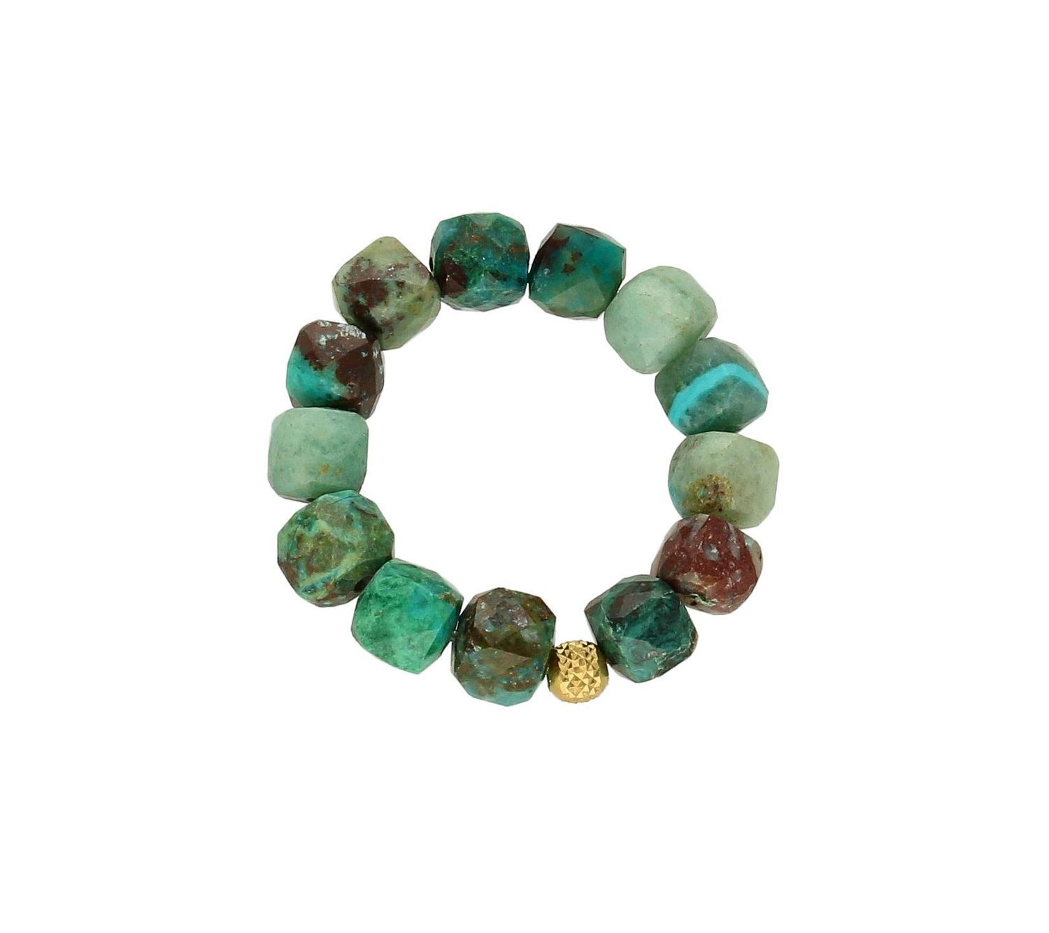 Pierścionek damski złoty kamienie naturalne chryzokola DIA-PRS-8158-585. Modny pierścionek z ozdobnych kuleczek na gumce to intrygująca biżuteria która spodoba się niezależnej, odważnej kobiecie, kochającej wyraziste dodatki.jpg